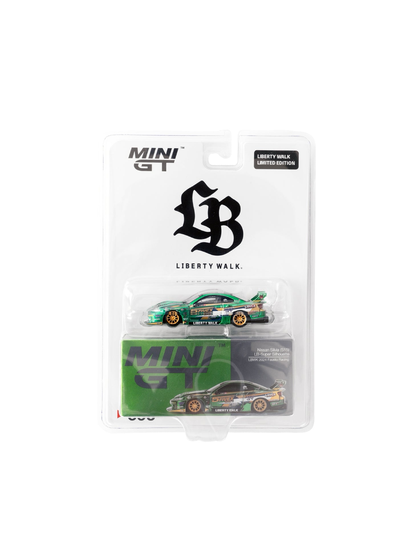 MINI GT 1/64 Nissan LB-Super Silhouette S15 SILVIA LBWK 2024 Fausto Racing Blister Packaging