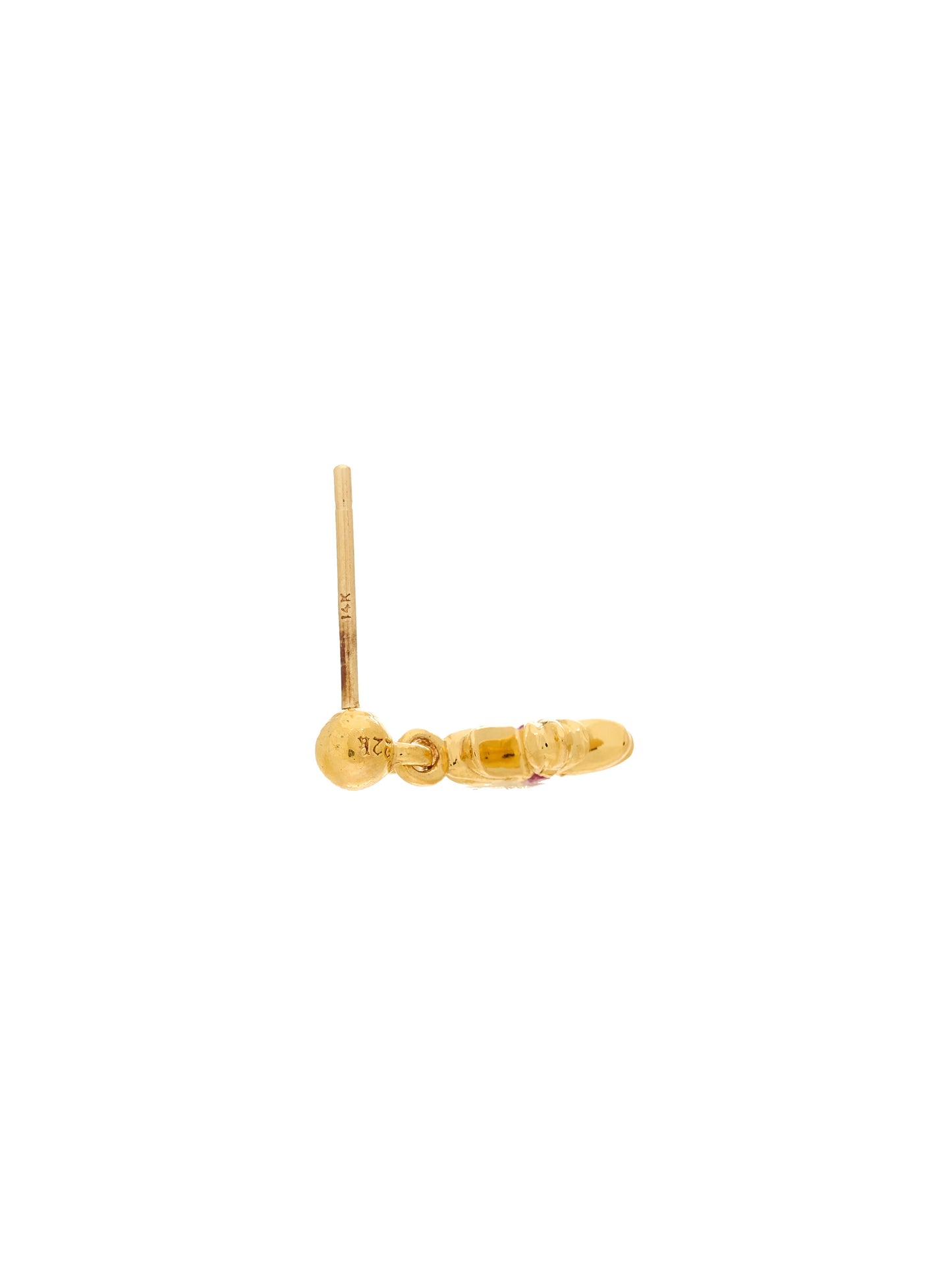 Chrome Hearts 22K Gold Tiny E Plus with Pink Sapphire Drop Earring