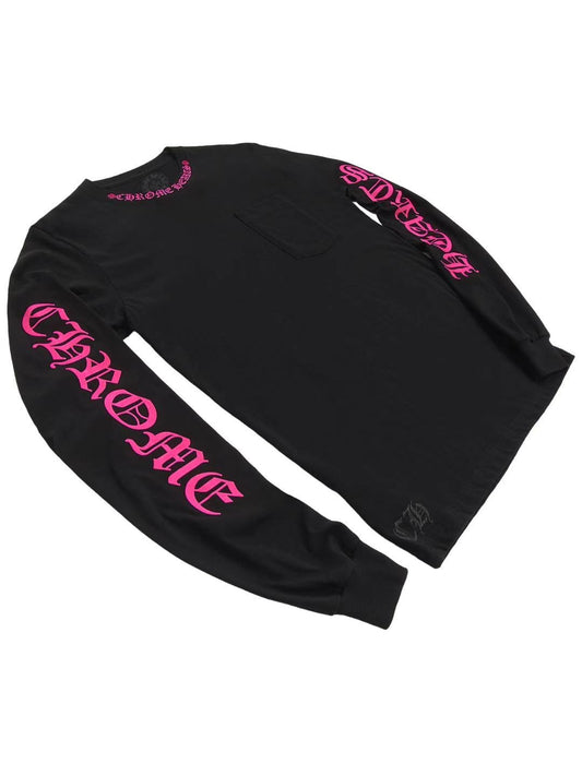 Chrome Hearts Pink Neck Script Logo Sleeve Logo LS Tee Black