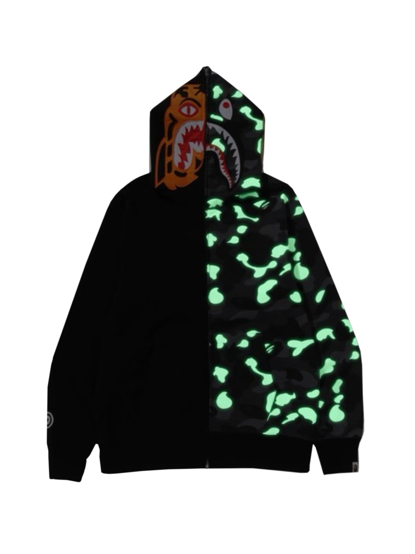 Bape City Camo Tiger Shark Full Zip Hoodie Glow in Dark Black