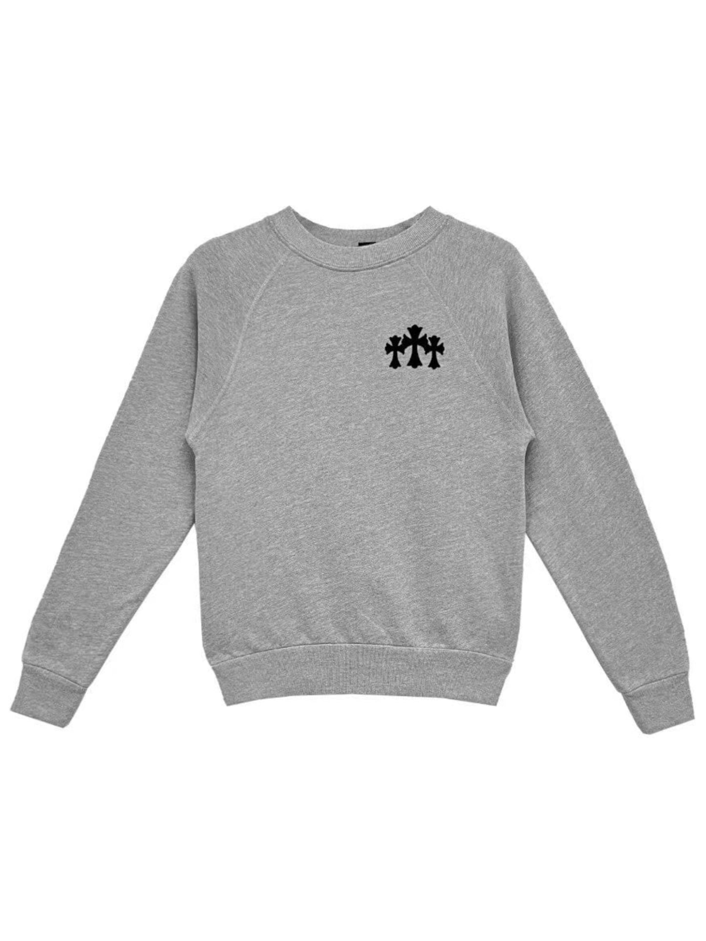 Chrome Hearts Triple Cross Front CH Letter Back Crewneck Grey