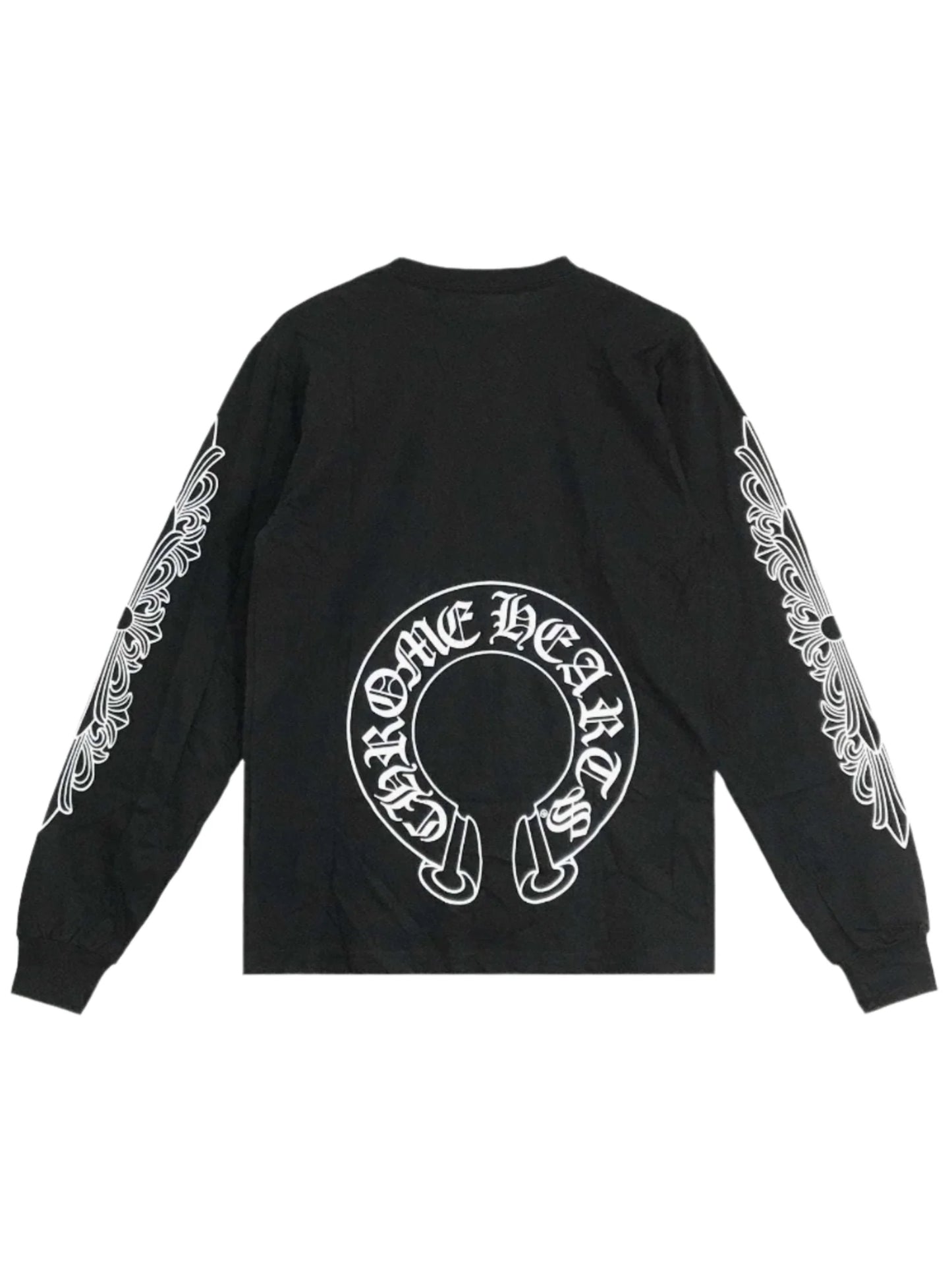 Chrome Hearts Horseshoe Logo Floral Sleeve LS Tee Black