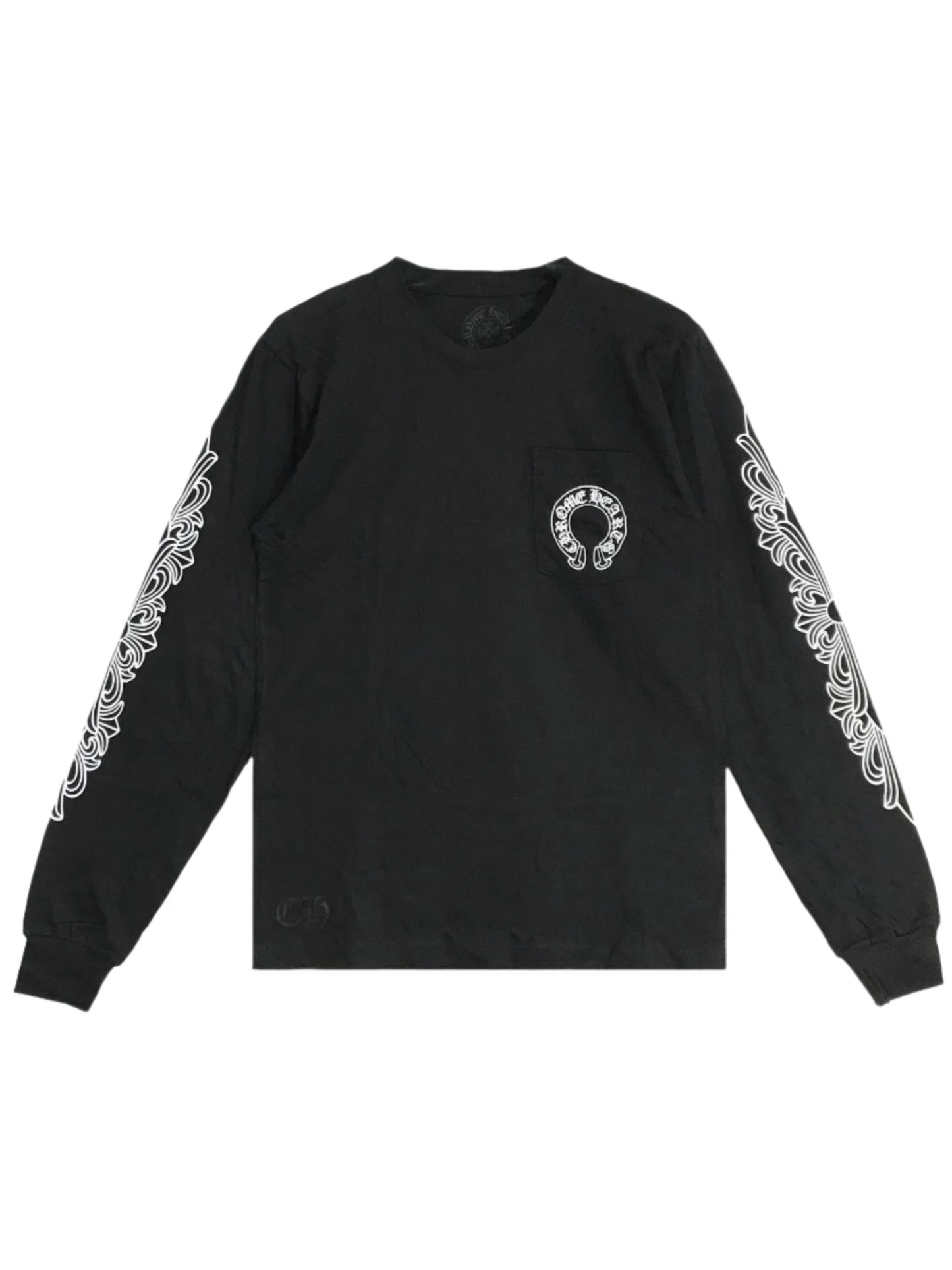 Chrome Hearts Horseshoe Logo Floral Sleeve LS Tee Black