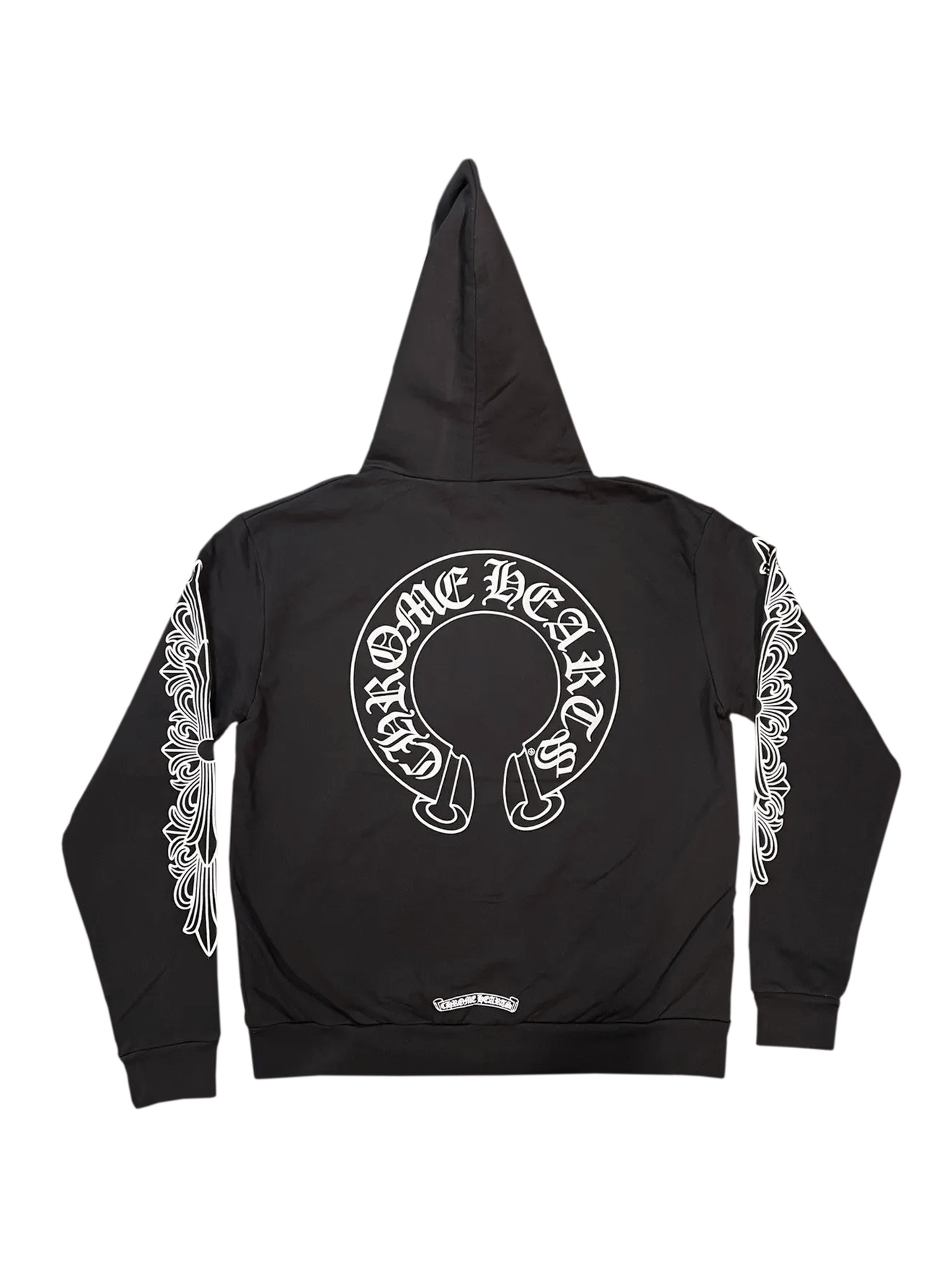 Chrome Hearts Horseshoe Logo Floral Sleeve Fxxk You Print on Hood Zip Hoodie Black