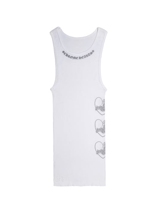 Chrome Hearts Black Heart Printed Love You Rib Tank Top White