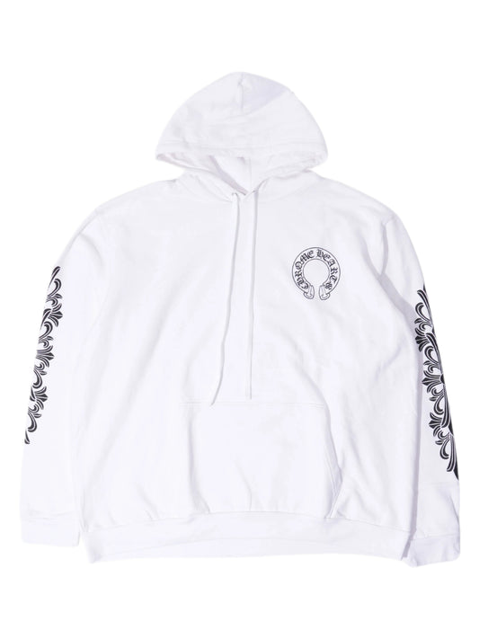 Chrome Hearts Horseshoe Logo Floral Sleeve Hoodie White