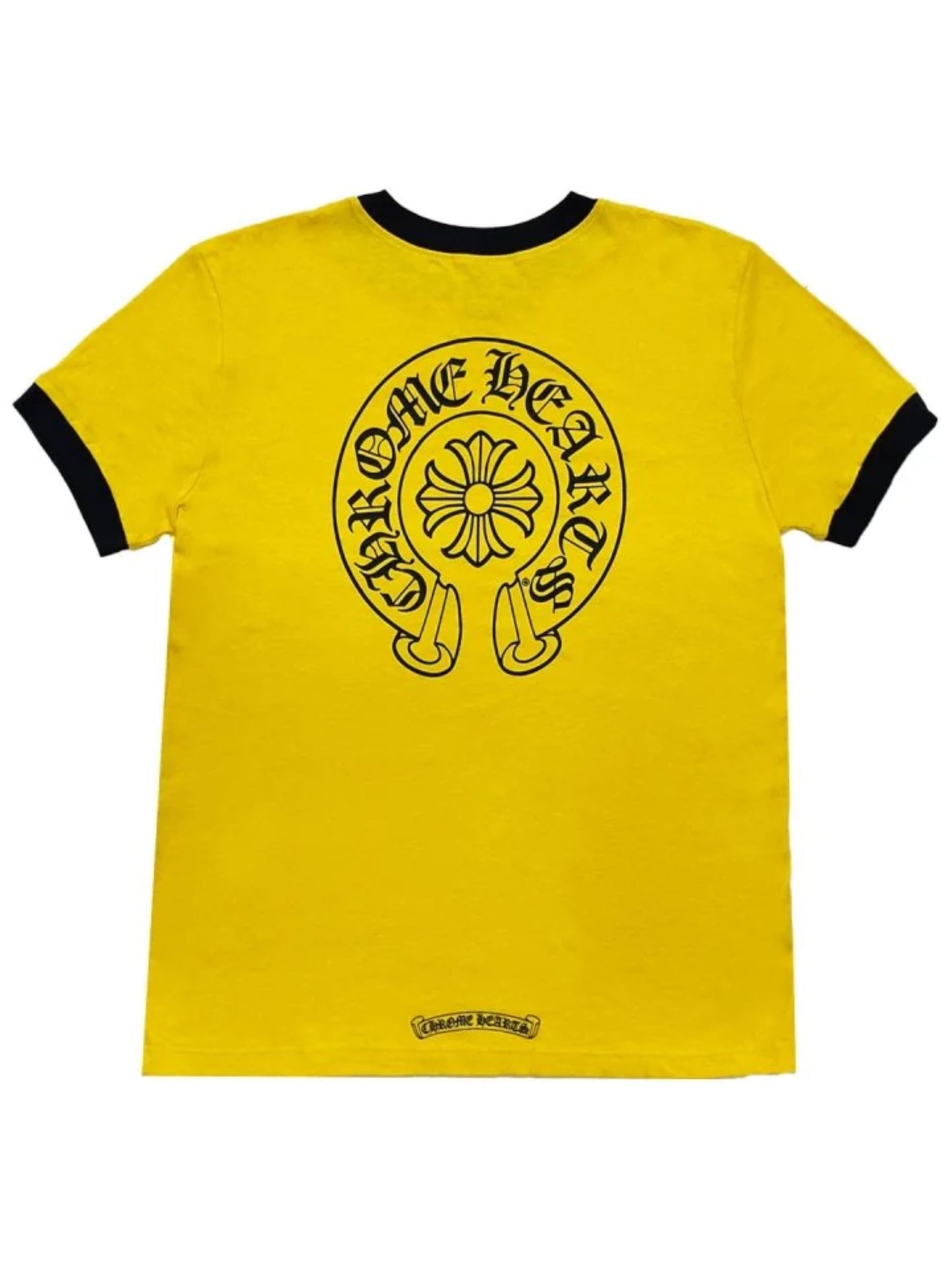 Chrome Hearts Roller Skate Black Scroll Logo Front Horseshoe Logo Back Tee Yellow
