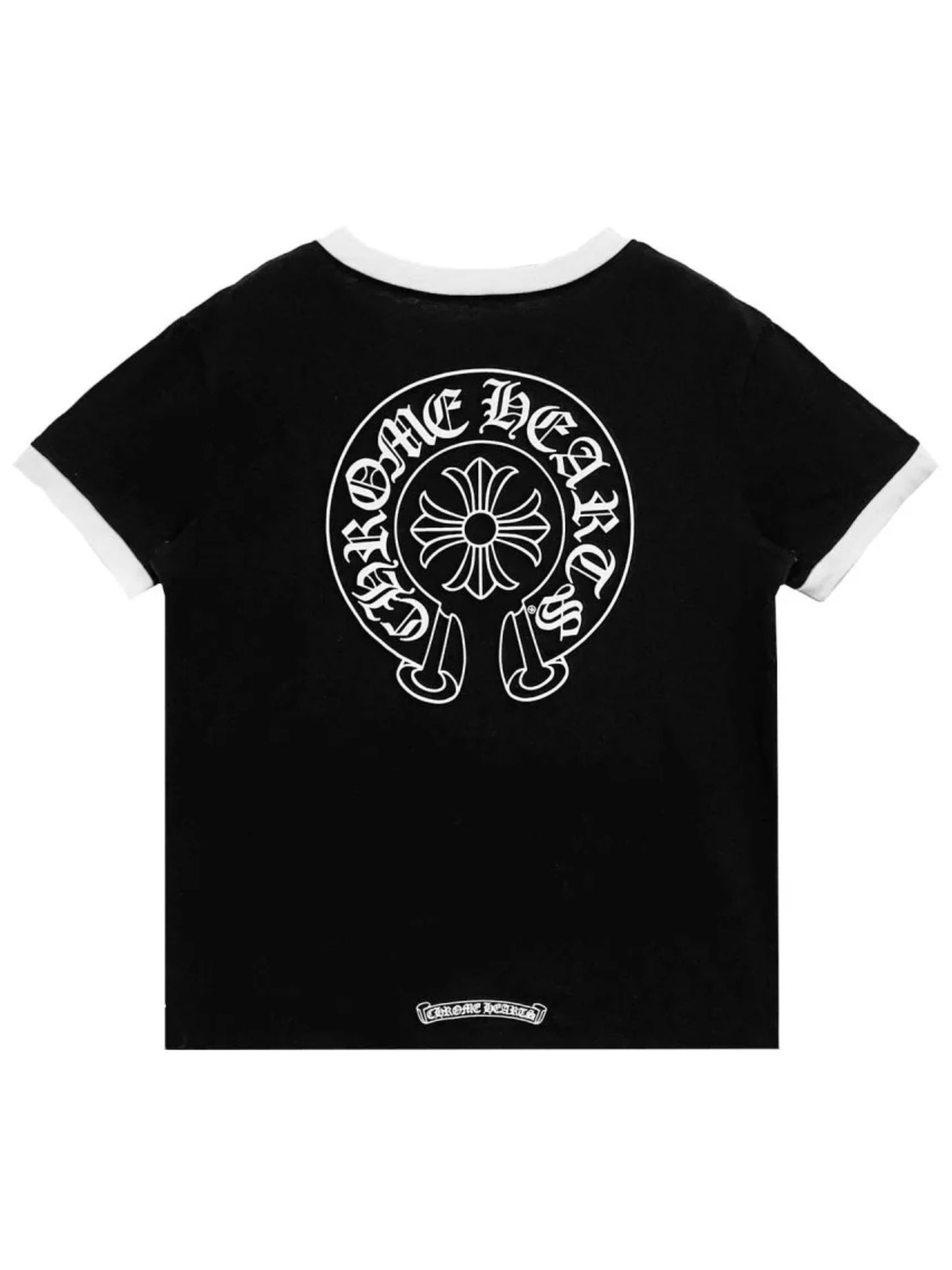 Chrome Hearts Roller Skate White Scroll Logo Front Horseshoe Logo Tee Black