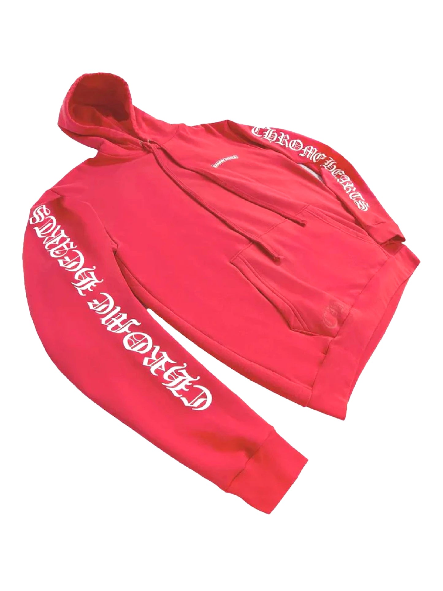 Chrome Hearts Scroll Logo Front & Back Letters on Sleeve Hoodie Red