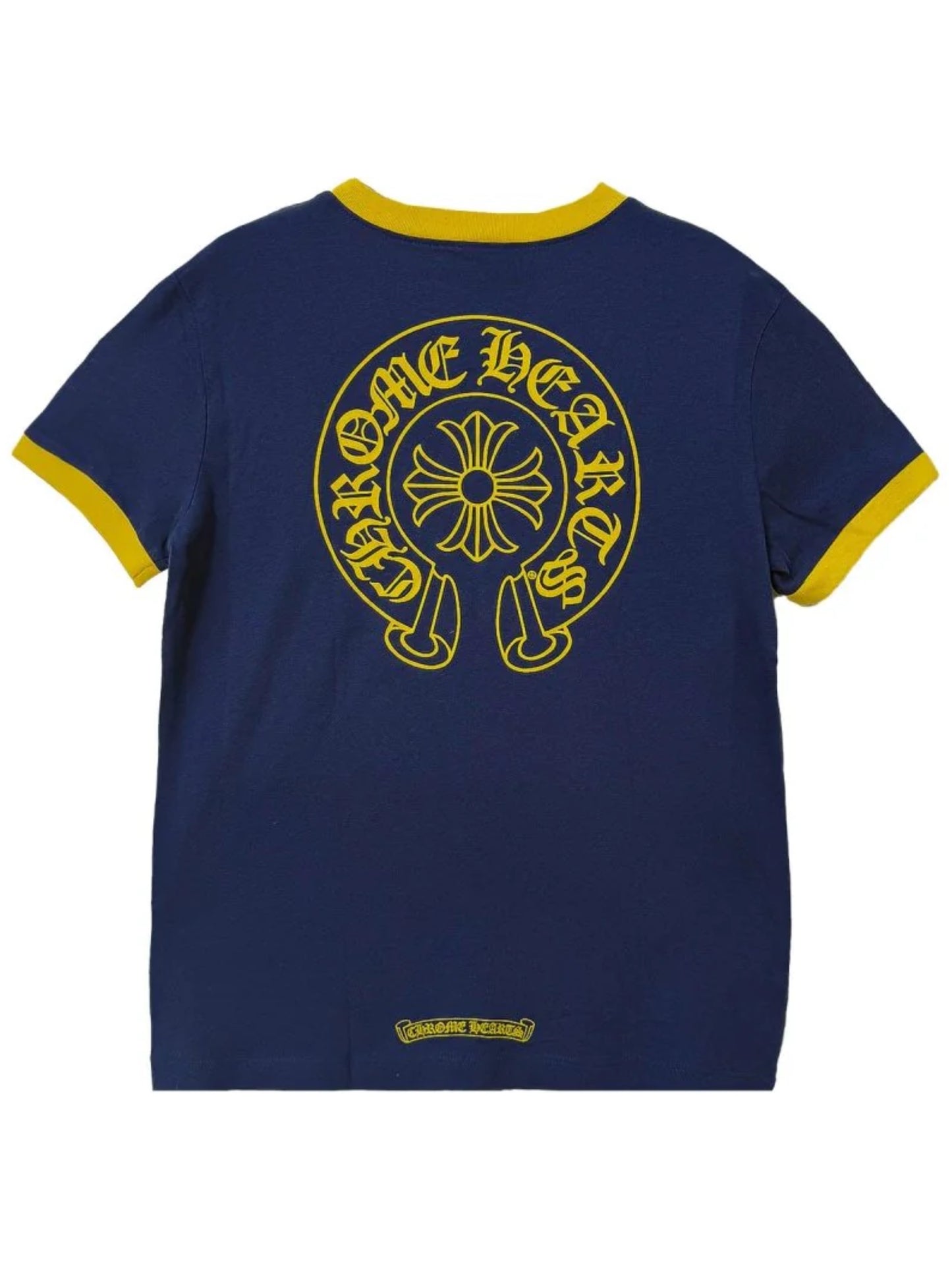 Chrome Hearts Roller Skate Yellow Scroll Logo Front Horseshoe Logo Back Tee Blue