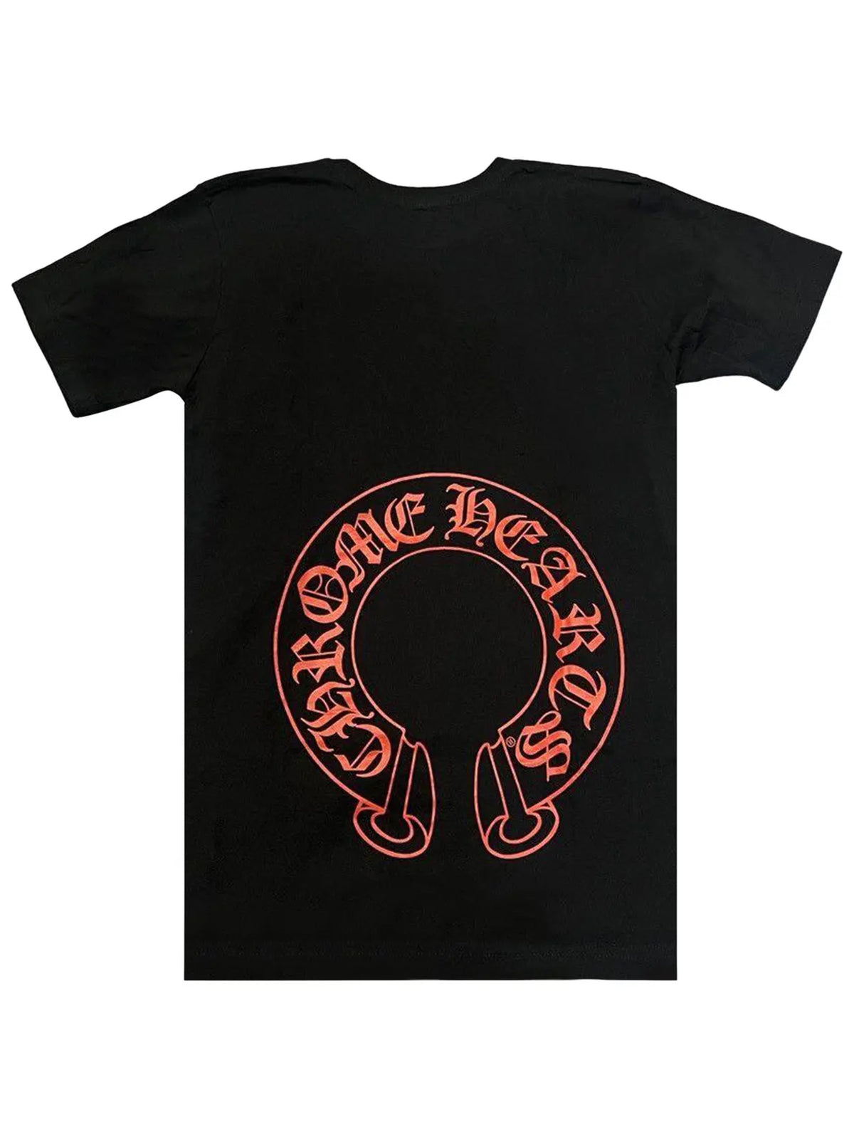 Chrome Hearts Red Scroll Logo Front Neck Script Horseshoe Logo Back Pocket Tee Black