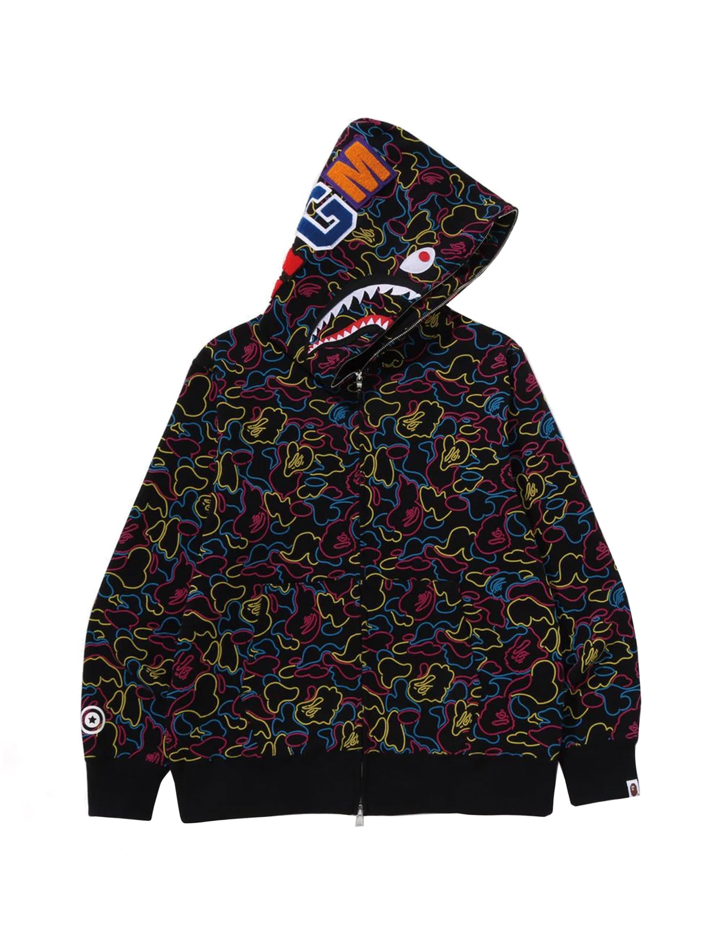 Bape Neon Camo Shark Full Zip Hoodie Multi