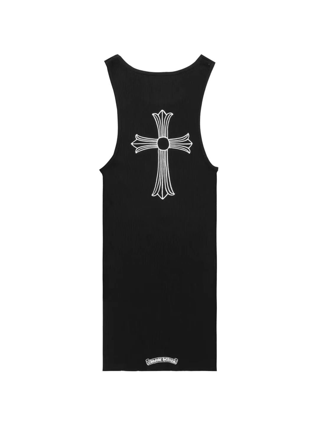 Chrome Hearts T Shape Logo Front Cross Logo Back Tank Top Black
