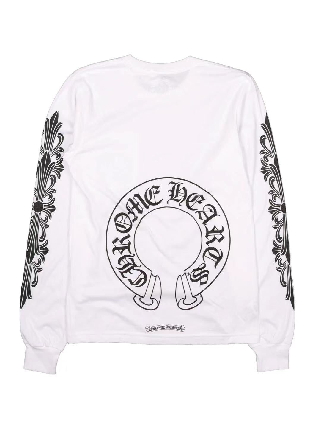 Chrome Hearts Horseshoe Logo Floral Sleeve LS Tee White