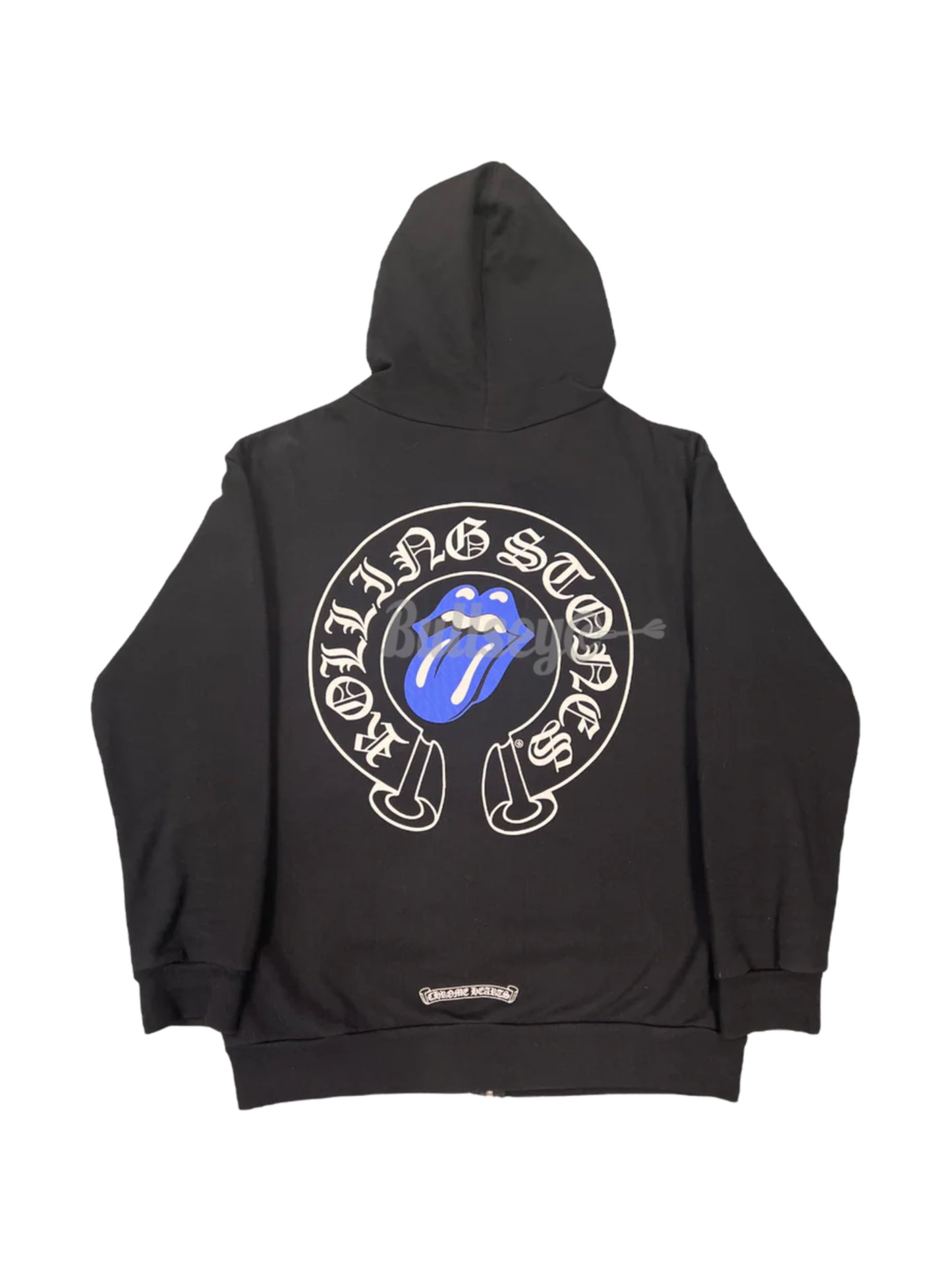 Chrome Hearts Blue Rolling Stone Horseshoe Logo Back Zip Up Hoodie Black