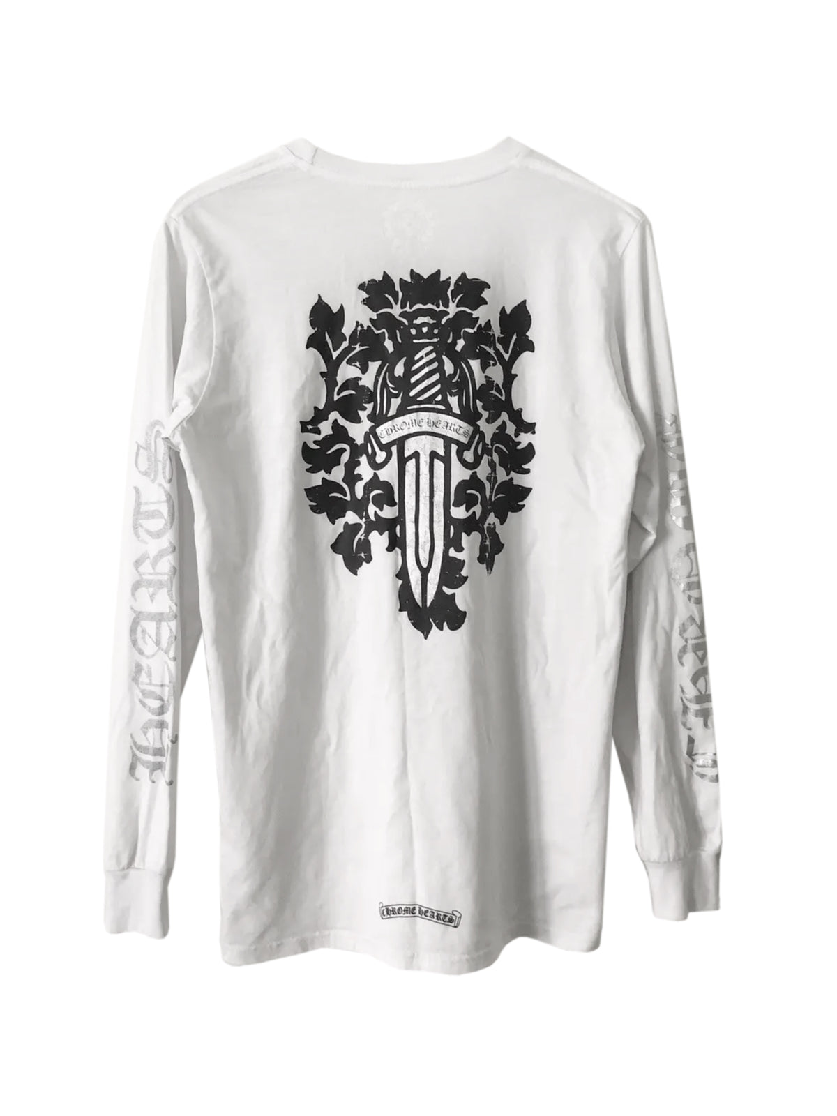 Chrome Hearts Silver Script Sleeve Black Vine Dagger Back LS Tee White