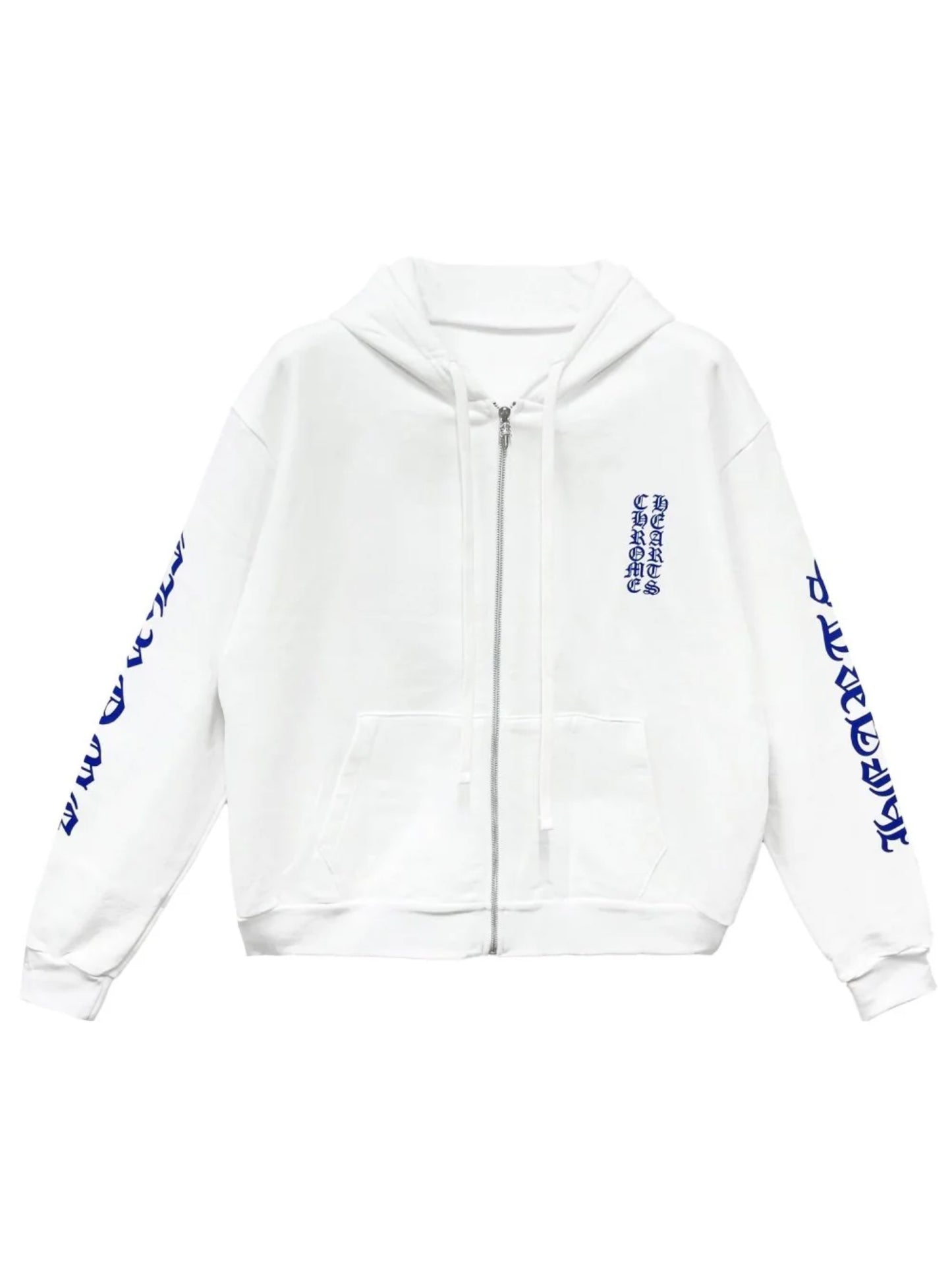 Chrome Hearts Blue Vertical Logo Zip Hoodie White