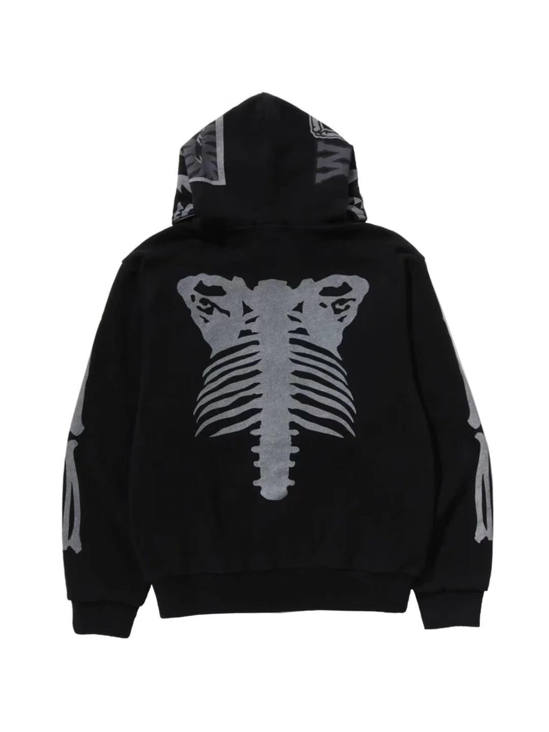 Bape Skeleton Shark Heavy Washed Cropped Fit Zip Hoodie Black