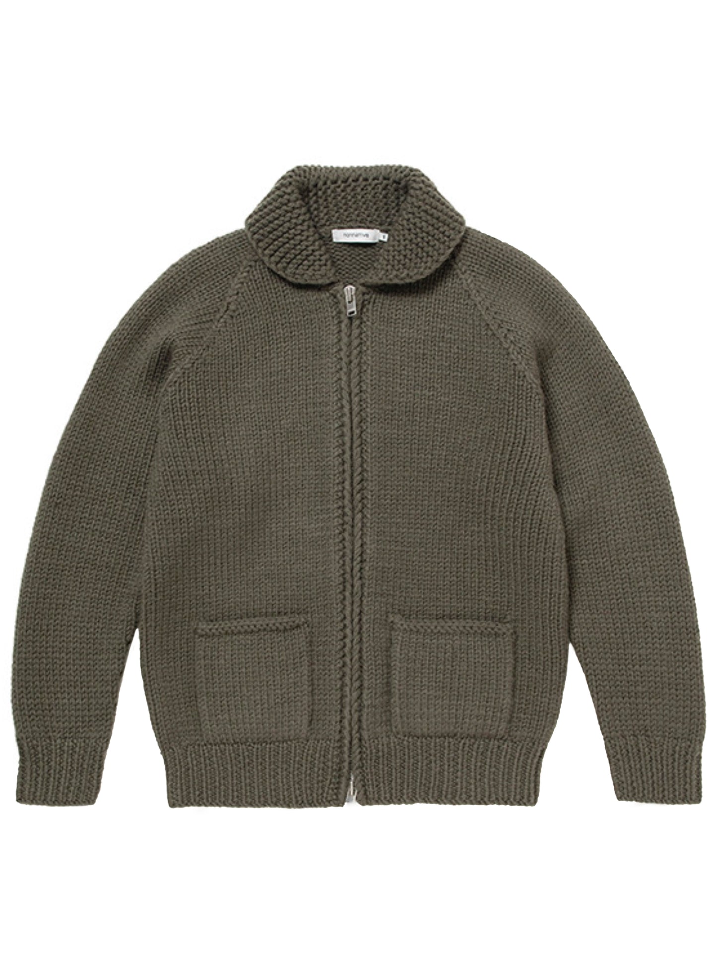 nonnative Adventurer Hand-Knit Cowichan Rope Jacket Wool Yarn Khaki