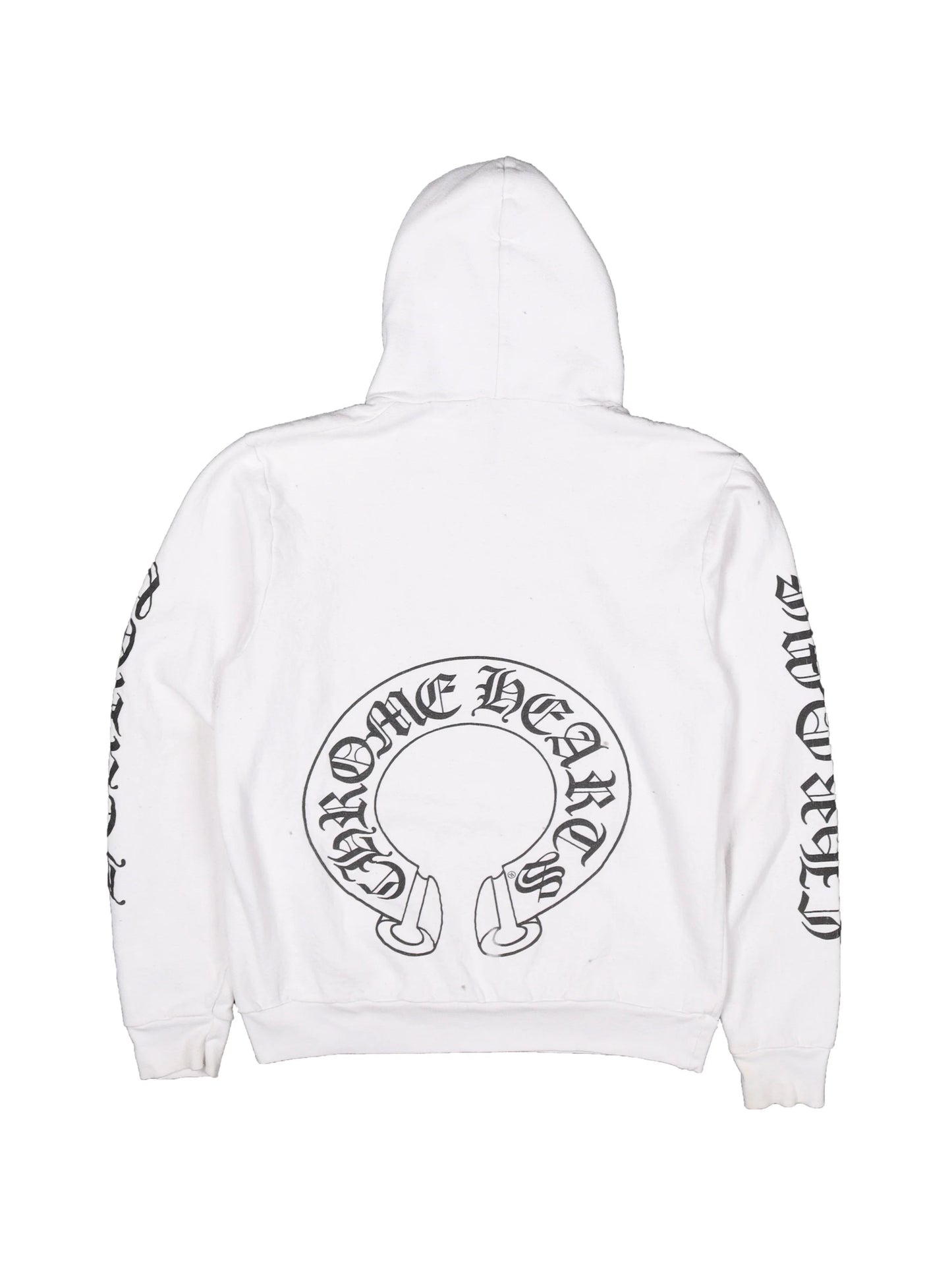 Chrome Hearts Matty Boy Red Chomper on Hood Logo Script Sleeve Horseshoe Logo Back Hoodie White Size M C118468330-Used