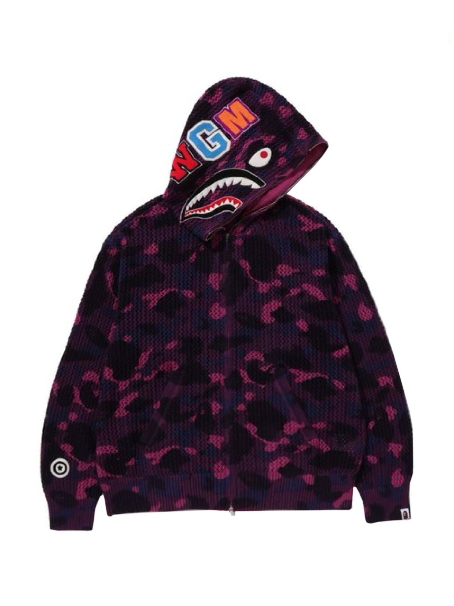 Bape Color Camo Crochet Relaxed Fit Shark Full Zip Hoodie Purple