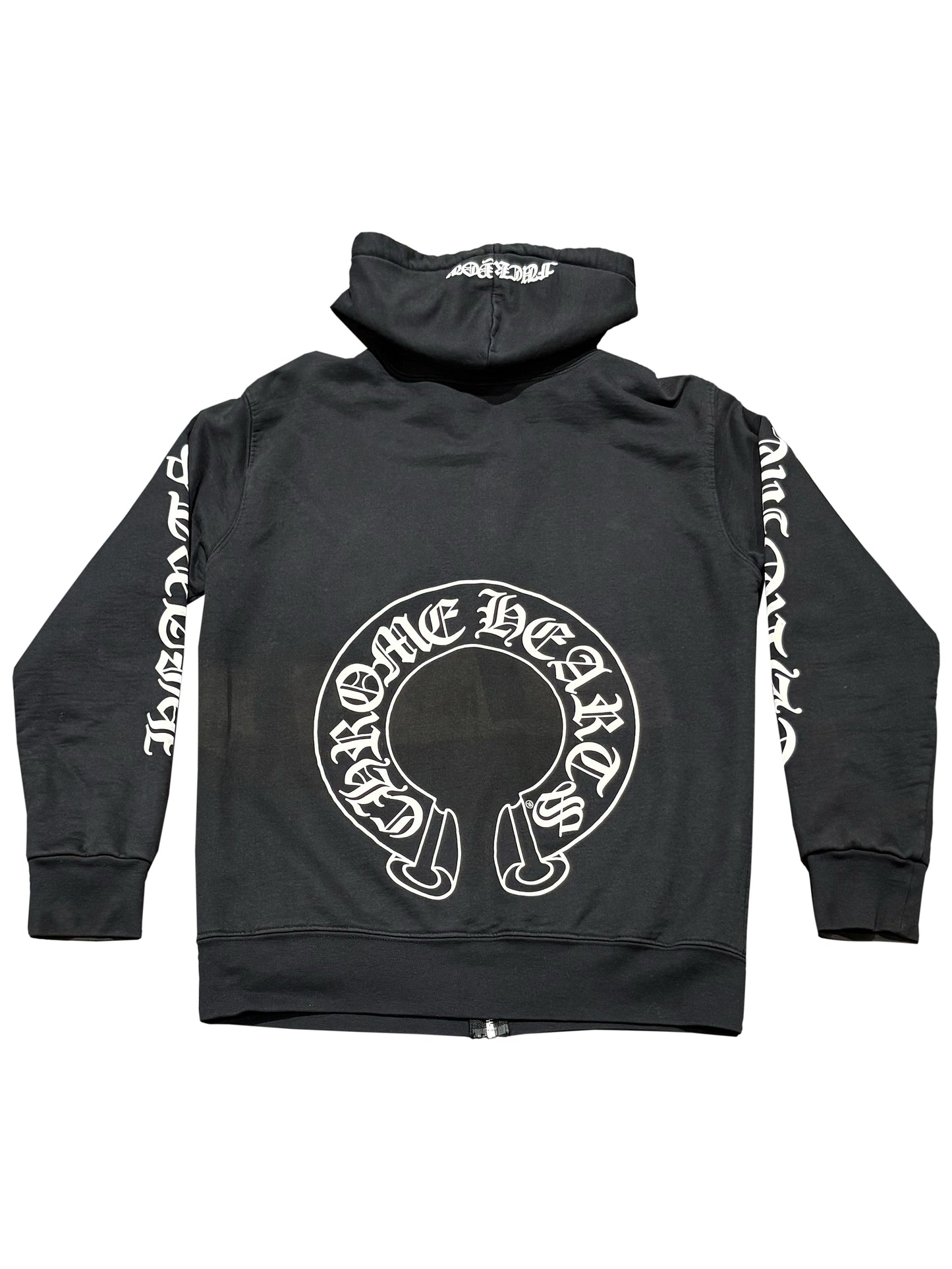 Chrome Hearts Horseshoe Logo Script Logo Sleeve Fxxk You Print on Hood Waffle Inside Zip Hoodie Black M C118344156-Used