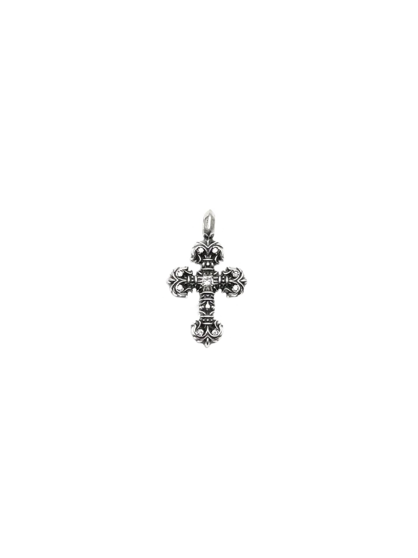 Chrome Hearts Small Filigree Silver with 9 Diamonds Pendant