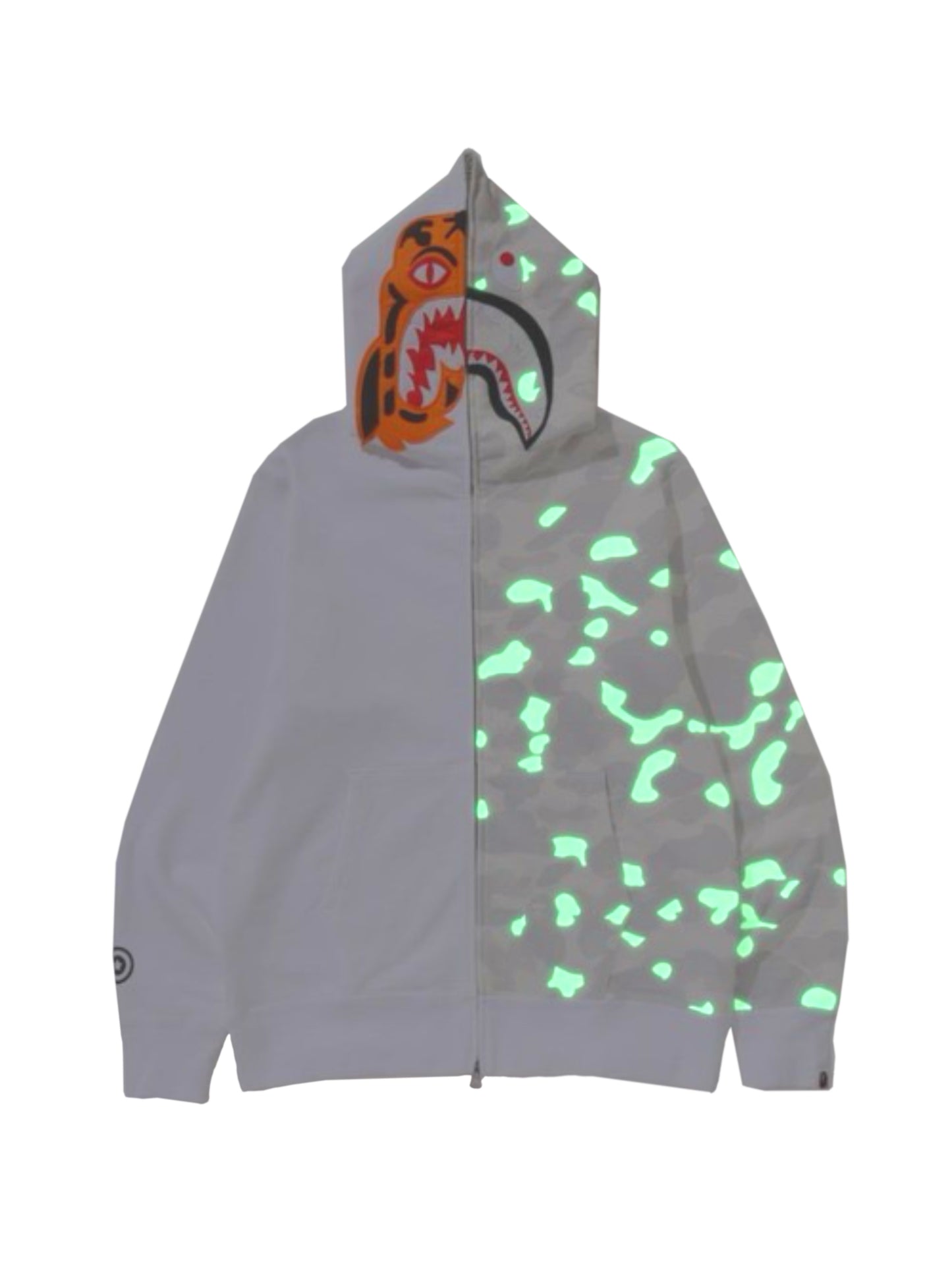 Bape City Camo Tiger Shark Full Zip Hoodie Glow in Dark White