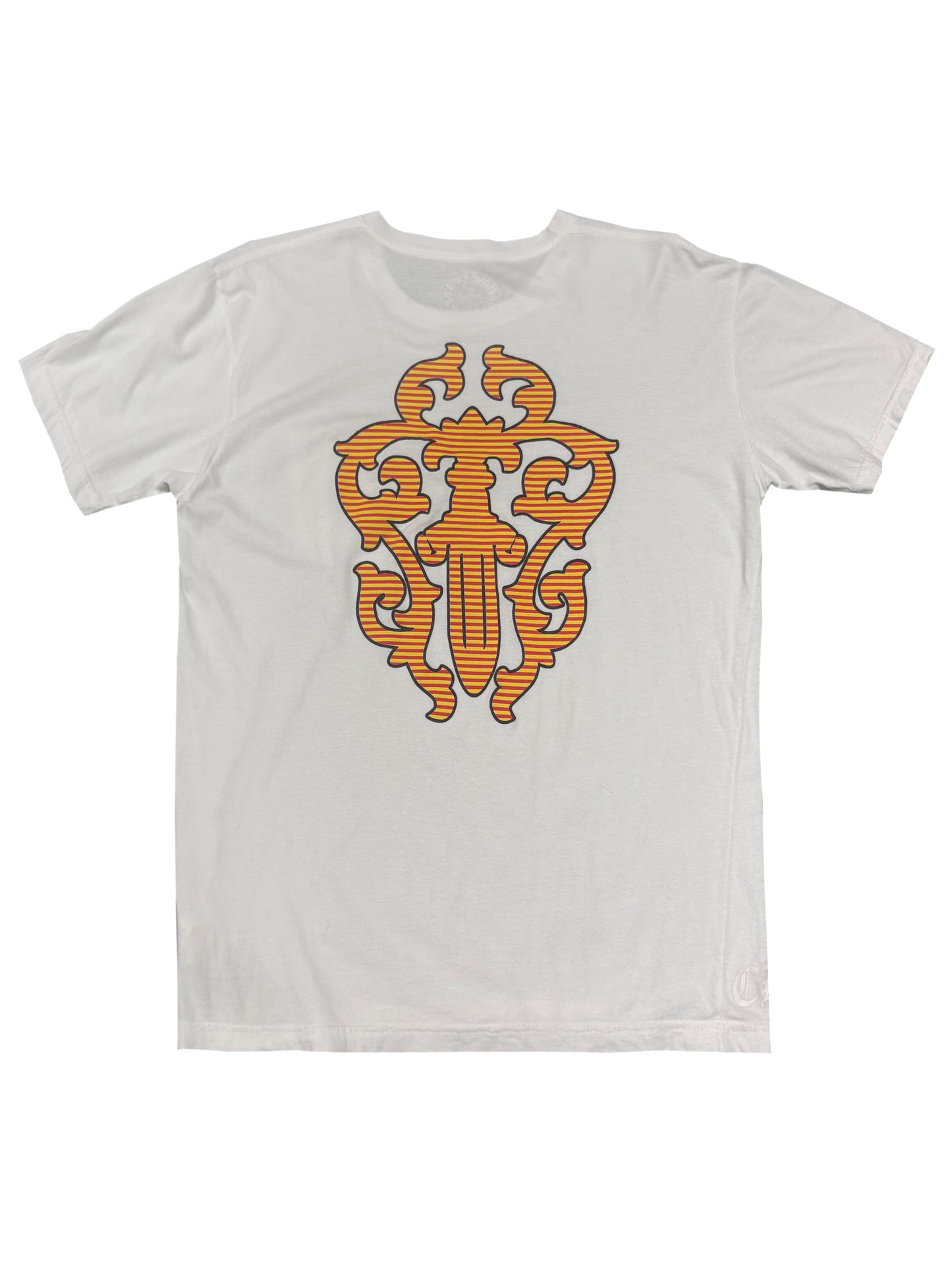 Chrome Hearts Orange Yellow Hairy Striped Vine Dagger Logo Pocket Tee White L C117577219-Used