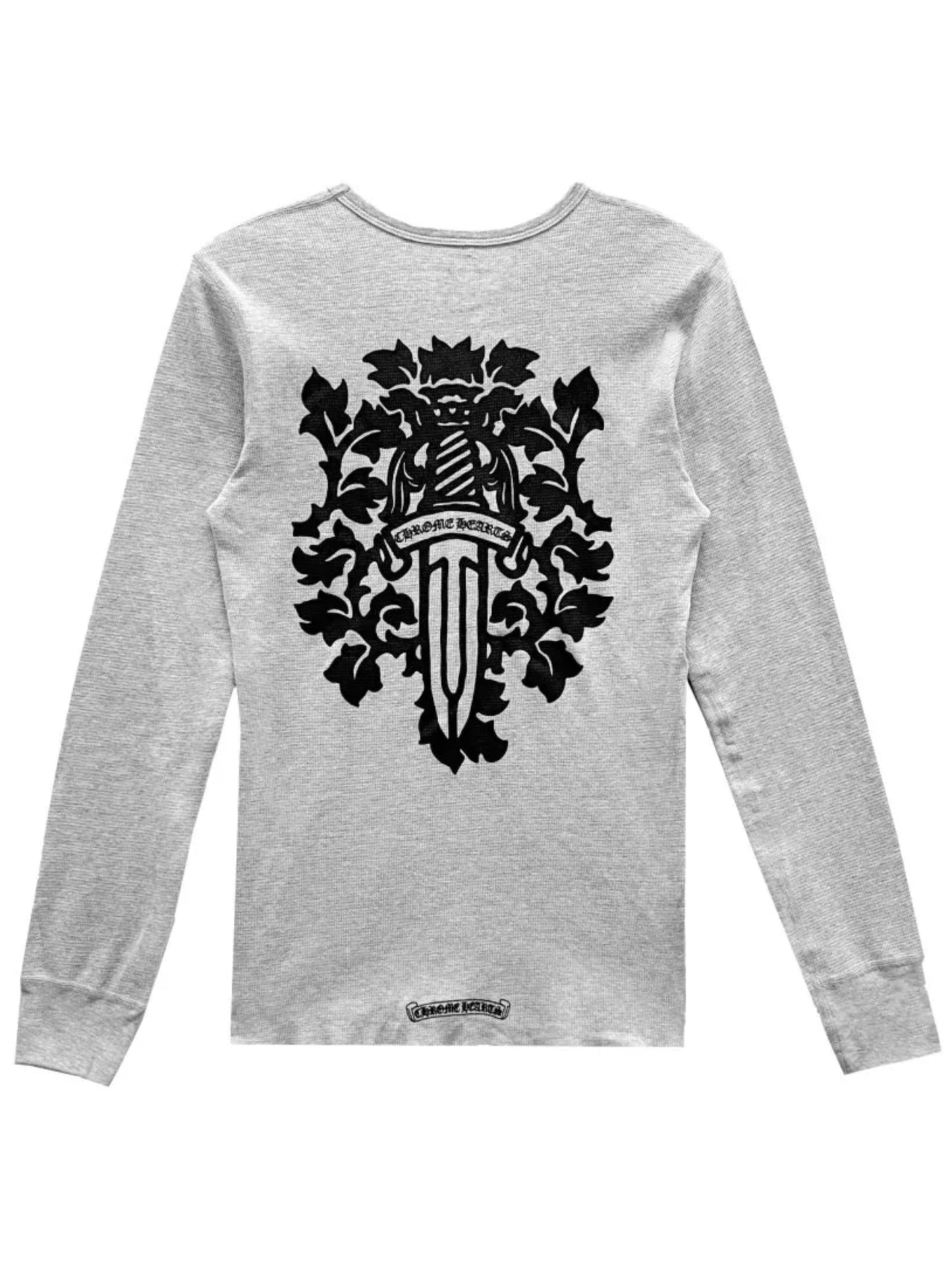 Chrome Hearts Black Dagger Logo Printing Waffle Thermal LS Tee Grey