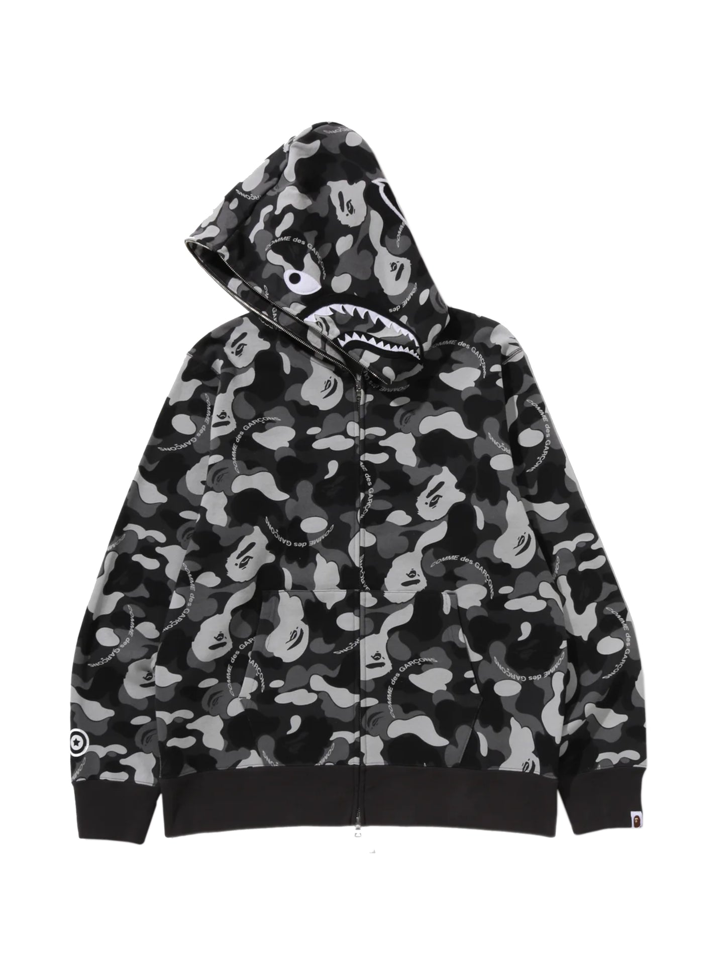 Bape x CDG Shark Full Zip Hoodie Black Camo Osaka Exclusive