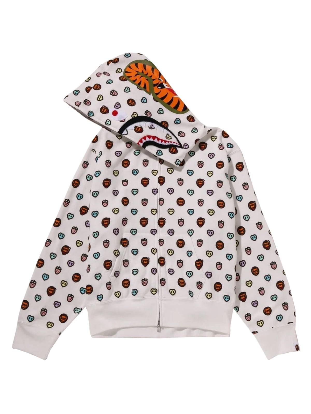 Bape Milogram Sweets Pattern Shark Full Zip Hoodie White