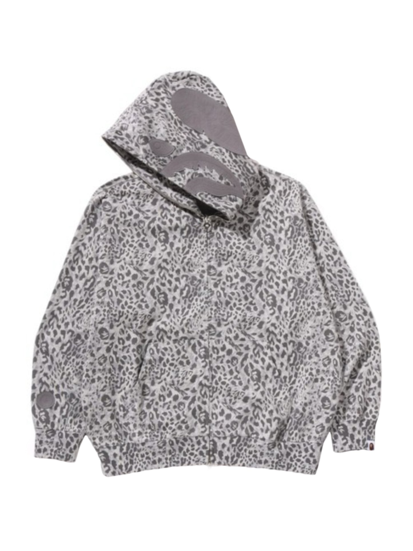 Bape Wild Leopard Pattern Shark Relaxed Fit Full Zip Hoodie Silver