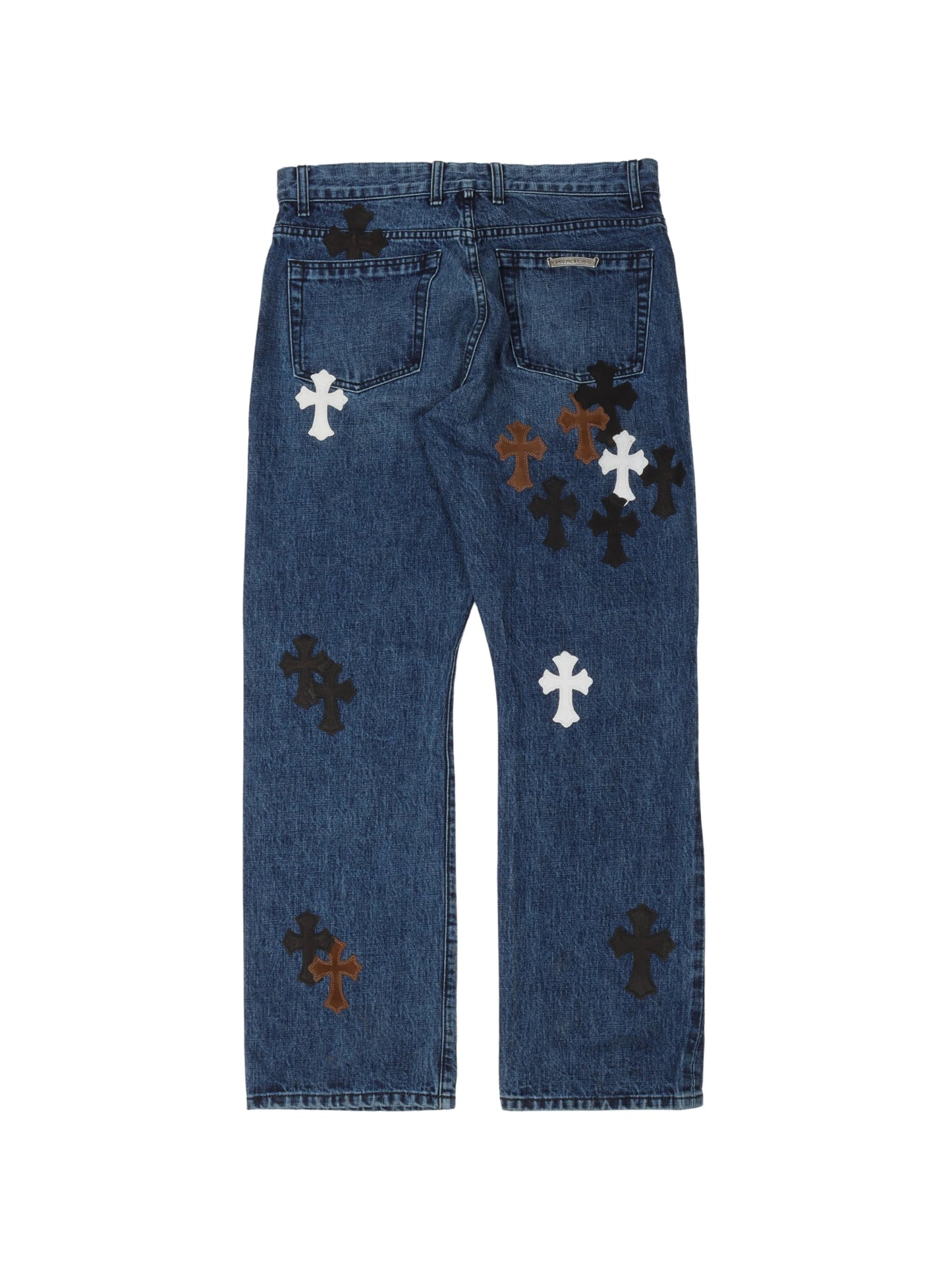 Chrome Hearts Brown & Black & White Multi Cross Patch Carpenter Jeans Blue