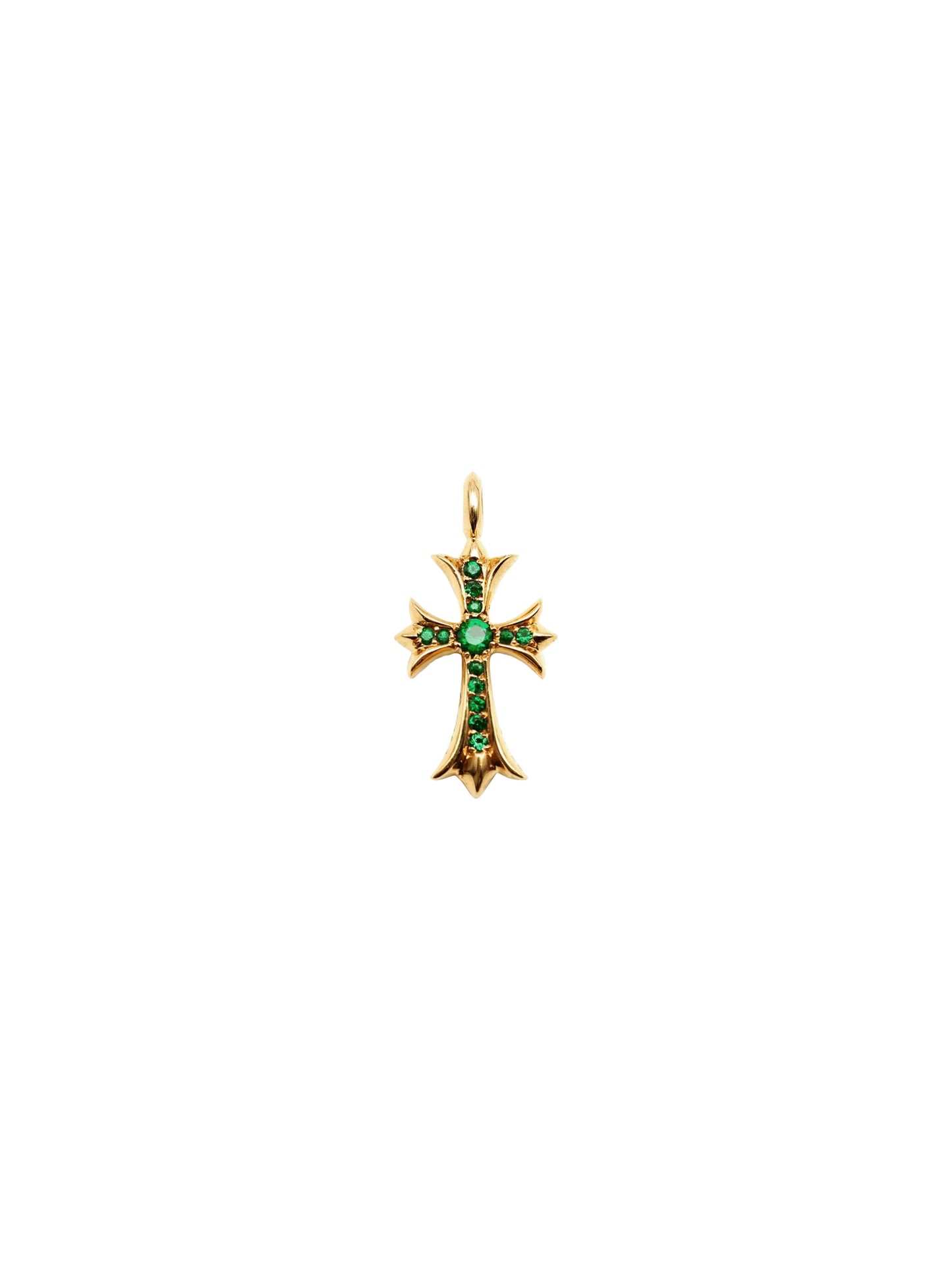 Chrome Hearts 22K Gold Cross With Green Sapphire Pendant