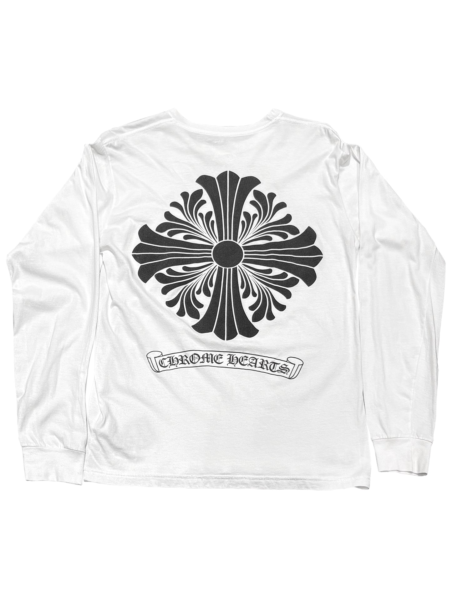 Chrome Hearts Floral CH Plus Scroll Logo Back LS Tee White M C117576830-Used