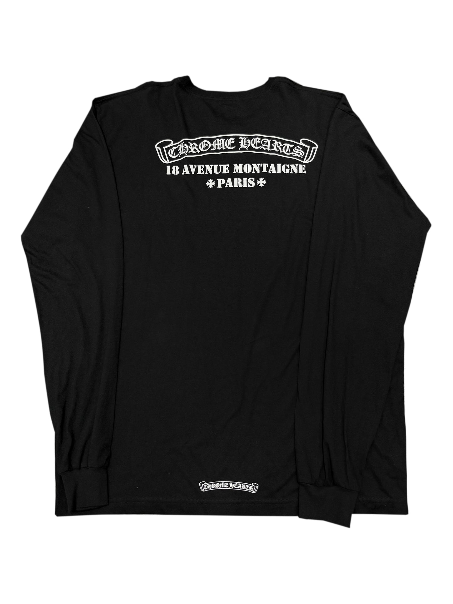 Chrome Hearts Floral Sleeve Paris Exclusive Scroll Logo Back LS Tee Black XXL C119050040-Used