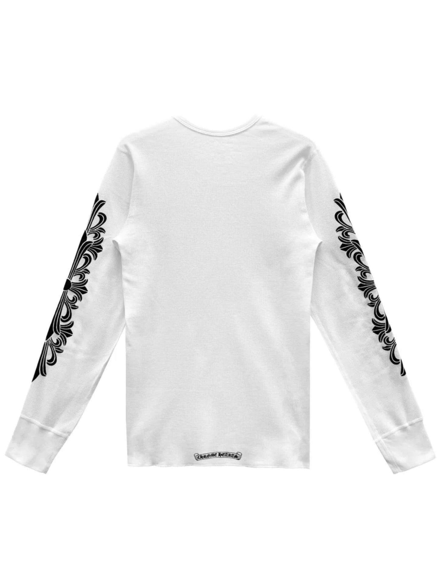 Chrome Hearts Horseshoe Logo Floral Sleeve Waffle Thermal LS Tee White