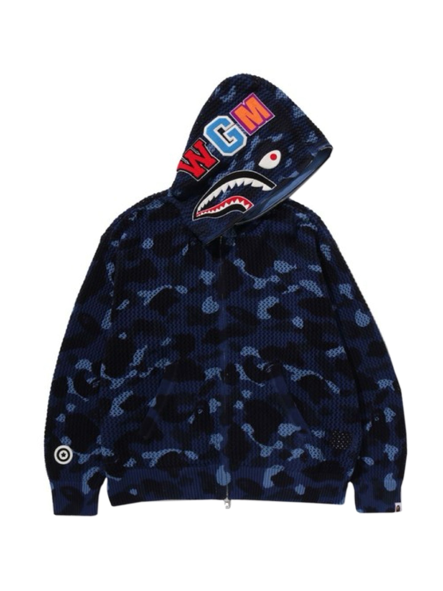 Bape Color Camo Crochet Relaxed Fit Shark Full Zip Hoodie Navy