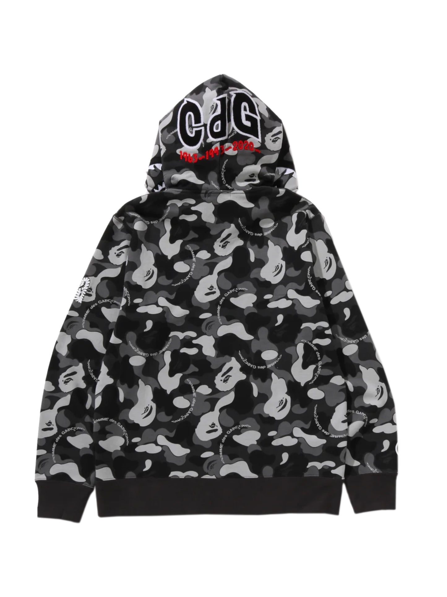Bape x CDG Shark Full Zip Hoodie Black Camo Osaka Exclusive