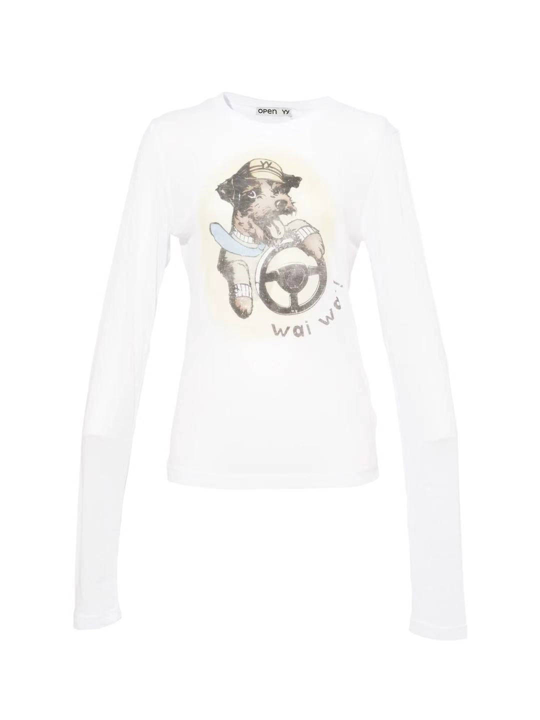 OPEN Yy Pet Club Sheer Long Sleeve Tee White