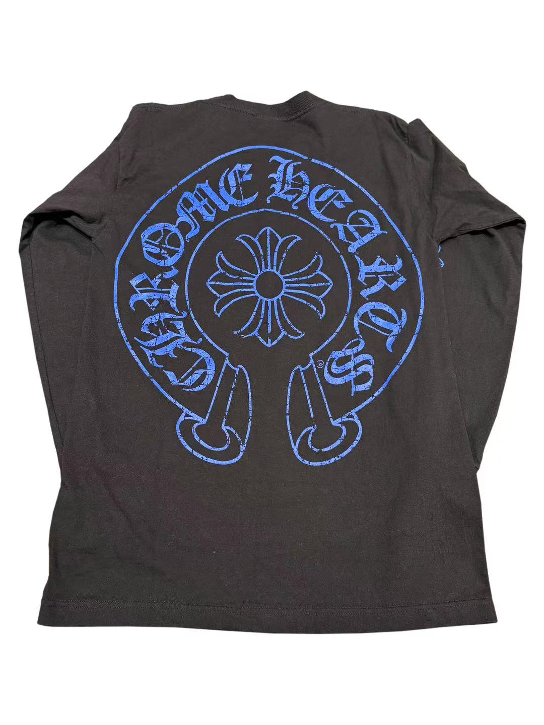 Chrome Hearts Vintage Big Blue Horseshoe Logo Back Big Cross Logo Sleeve LS Tee Black C119017613-Used