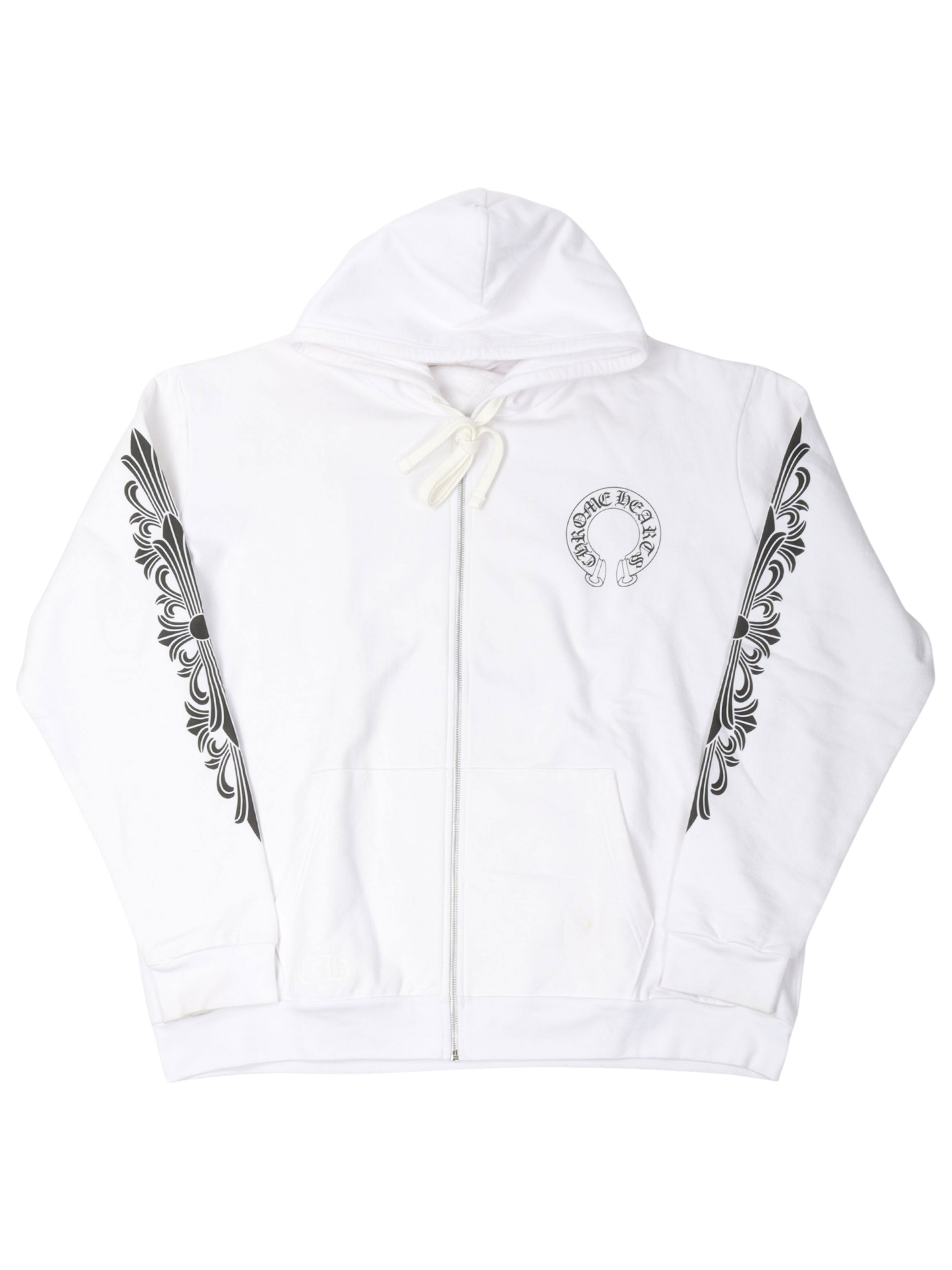 Chrome Hearts Horseshoe Logo Floral Zip Hoodie White