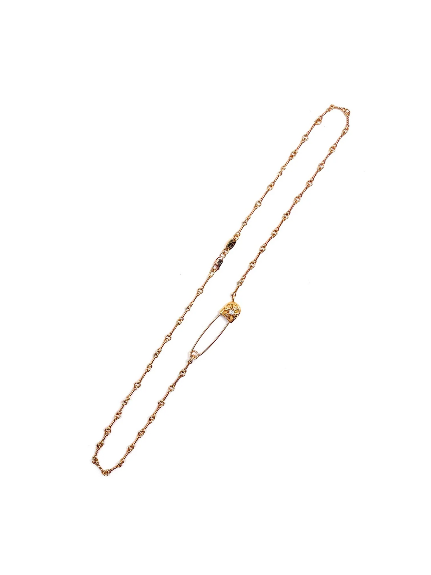 Chrome Hearts 22k Gold Twist Chain Safety Pin Clip Necklace with Diamond