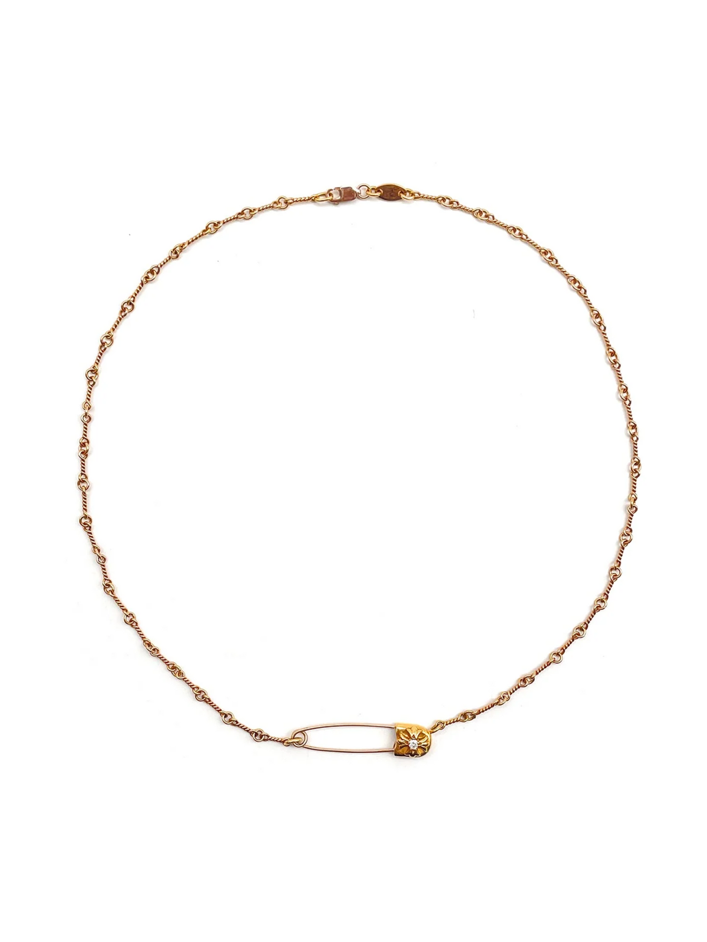 Chrome Hearts 22k Gold Twist Chain Safety Pin Clip Necklace with Diamond