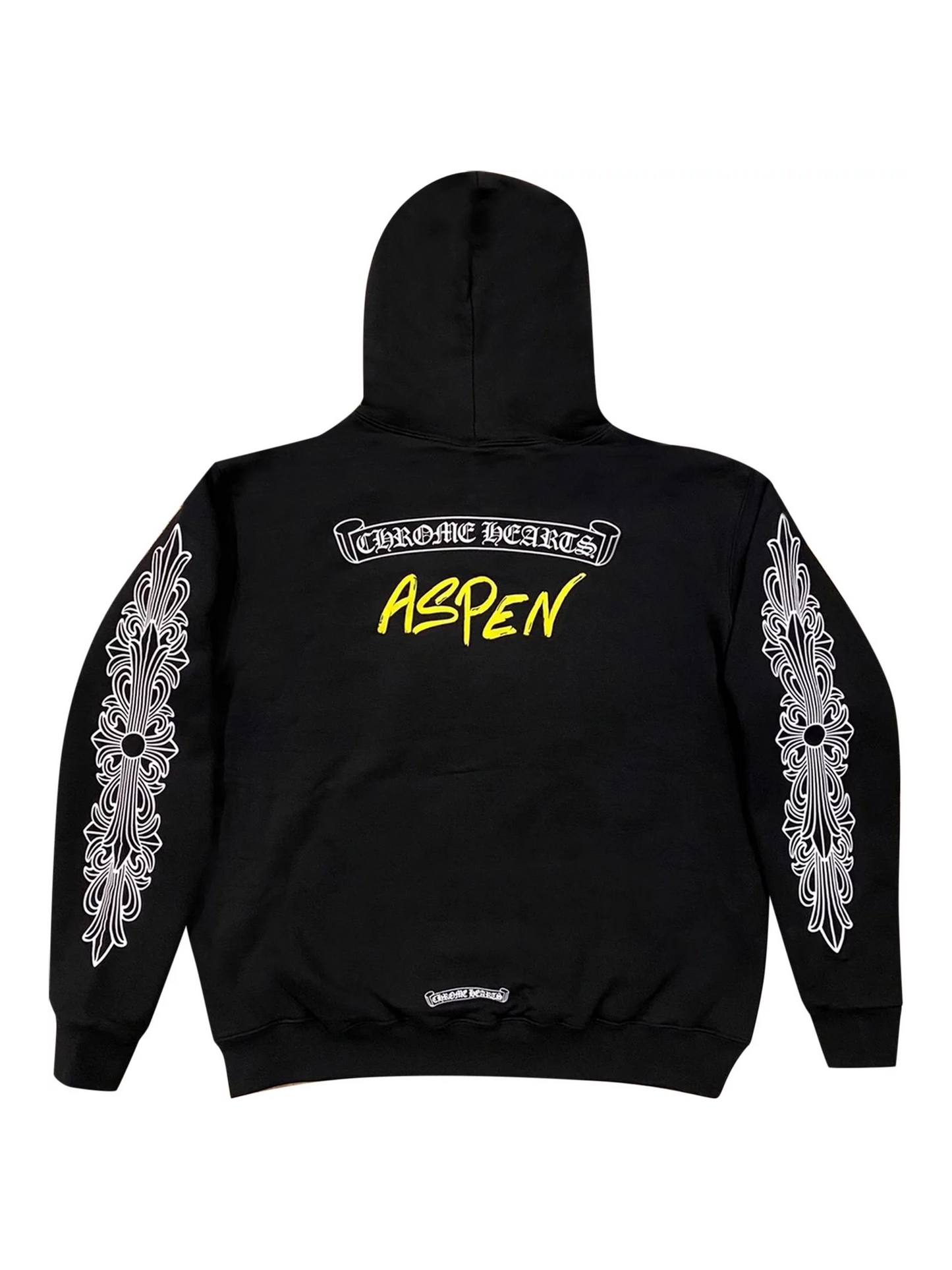 Chrome Hearts Scroll Logo Back with Floral Sleeve Aspen Exclusive Zip Up Hoodie Black