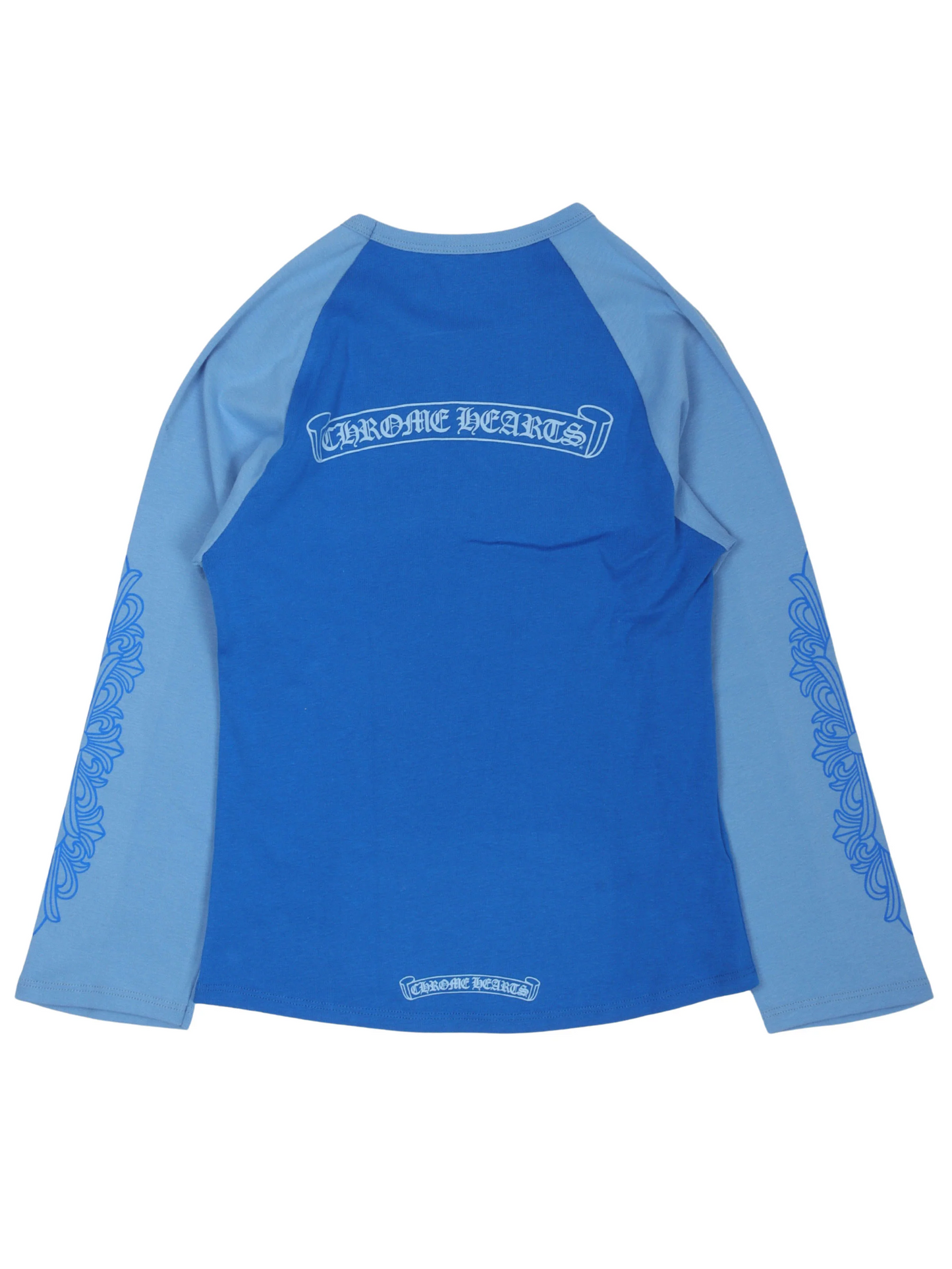 Chrome Hearts 3/4 Scroll Logo T-Shirt Baseball Tee Two Tone Blue