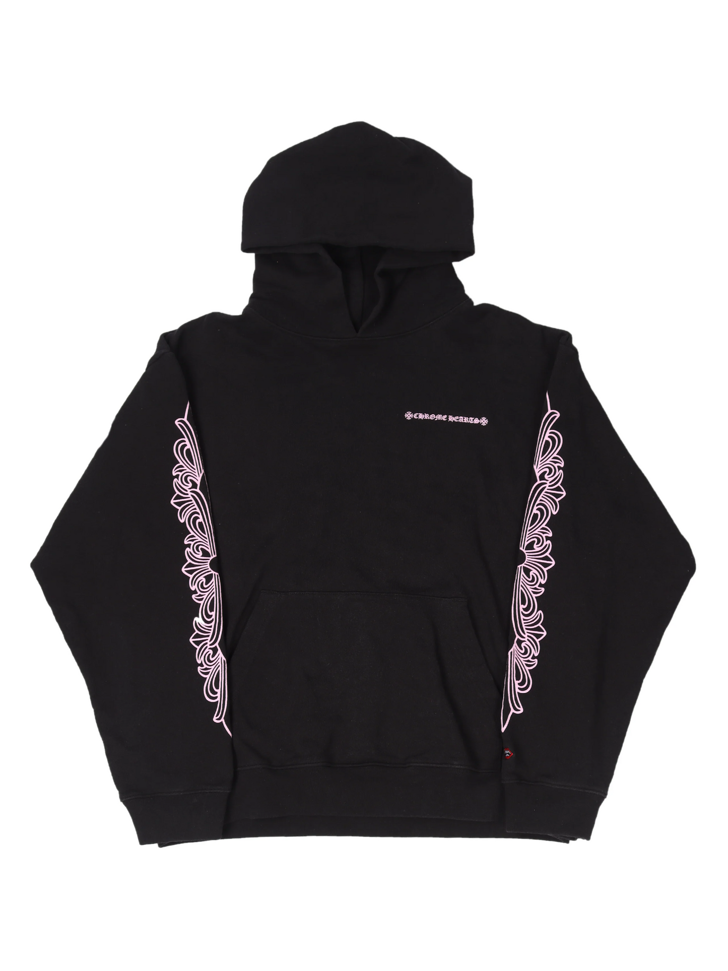Chrome Hearts Matty Boy Script Logo Pink Floral Sleeve Hoodie Black