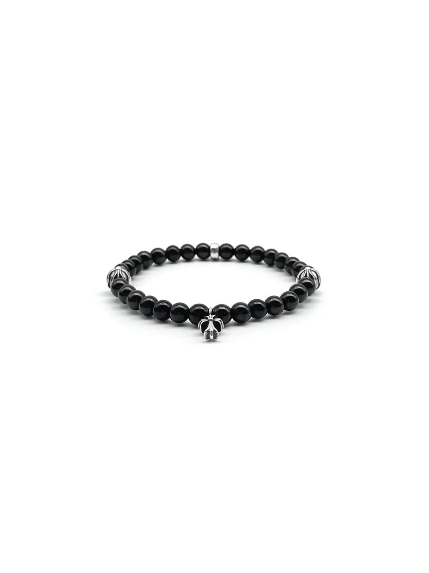 Chrome Hearts 6mm Black Bead Bracelet with 2 Silver Balls & Silver Baby Fat