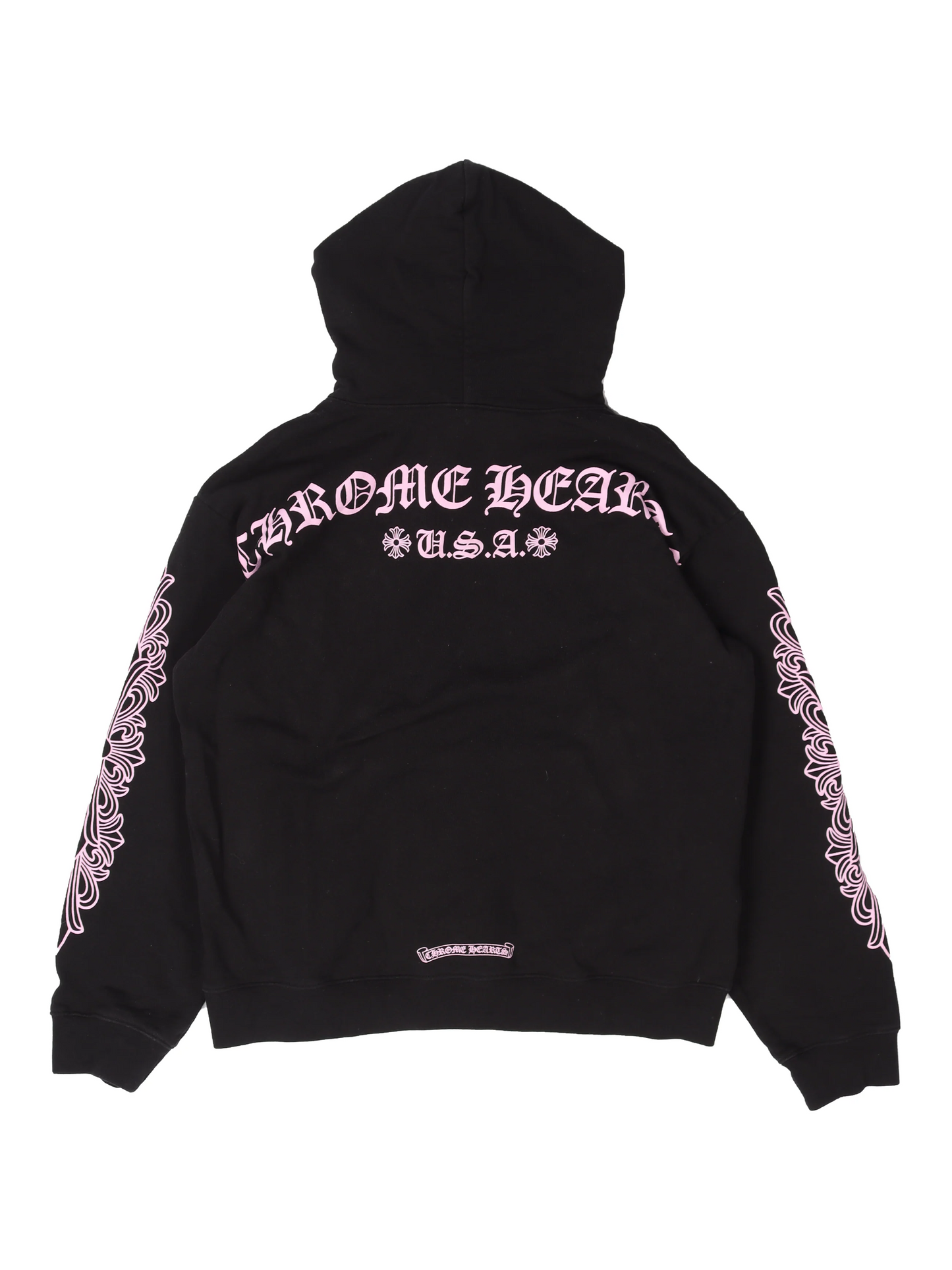Chrome Hearts Matty Boy Script Logo Pink Floral Sleeve Hoodie Black